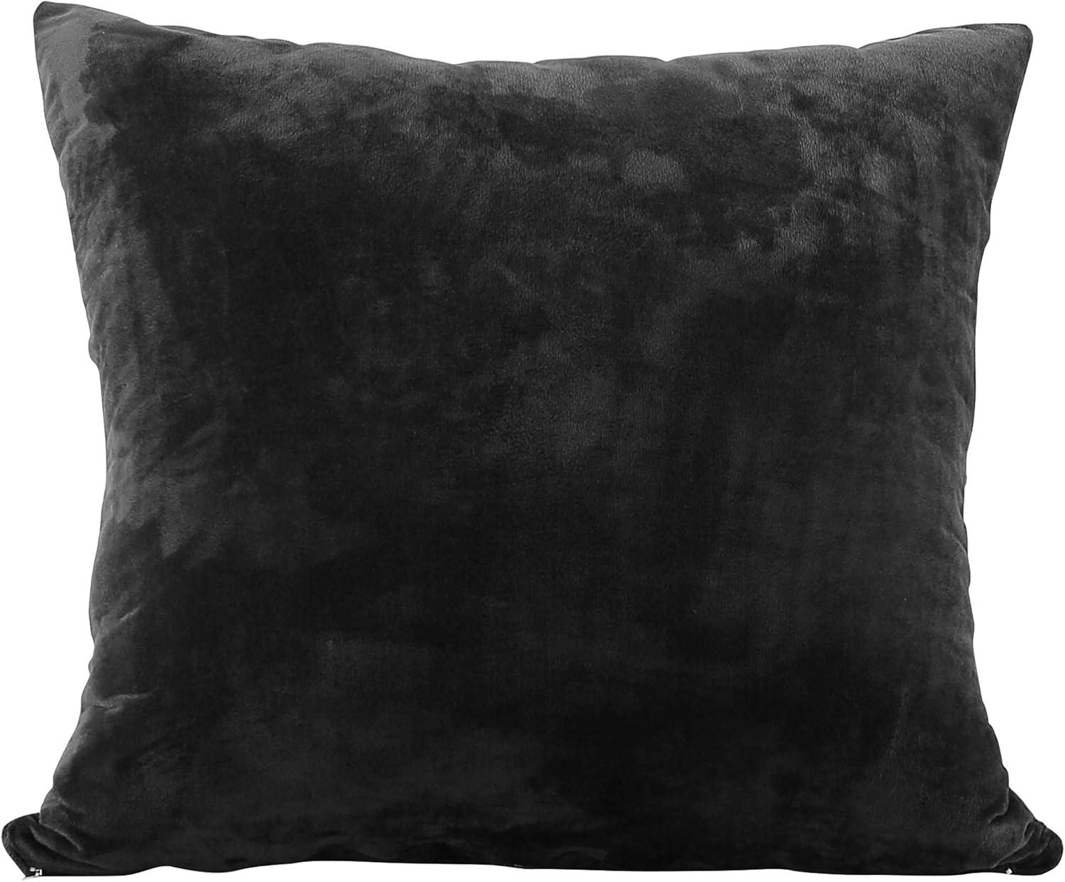 EVOLIVE Soft Micromink, Faux Fur, Faux Suede Euro Sham Cover Pillowcase Replacement with Zipper Closure (Black, 26"X26")