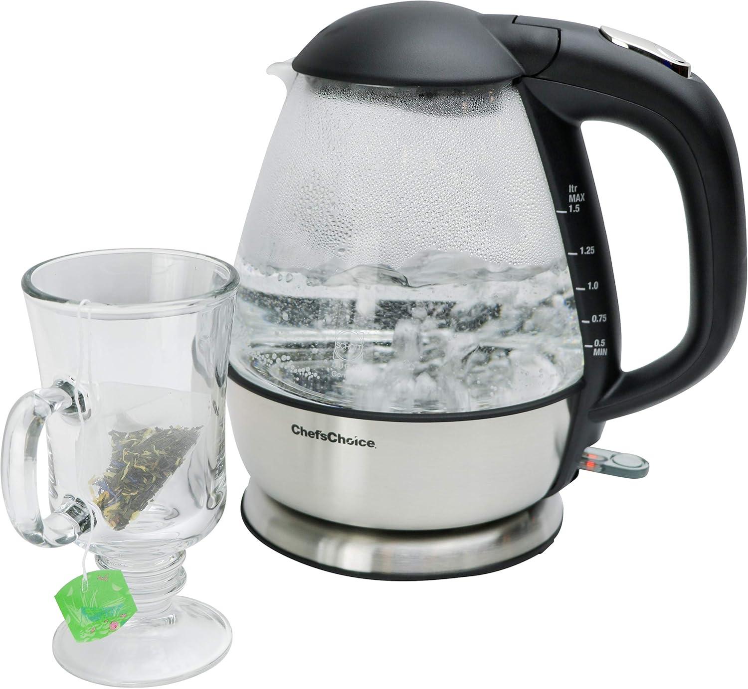 1.6 Qt Brushed Stainless Steel and Glass Cordless Electric Kettle