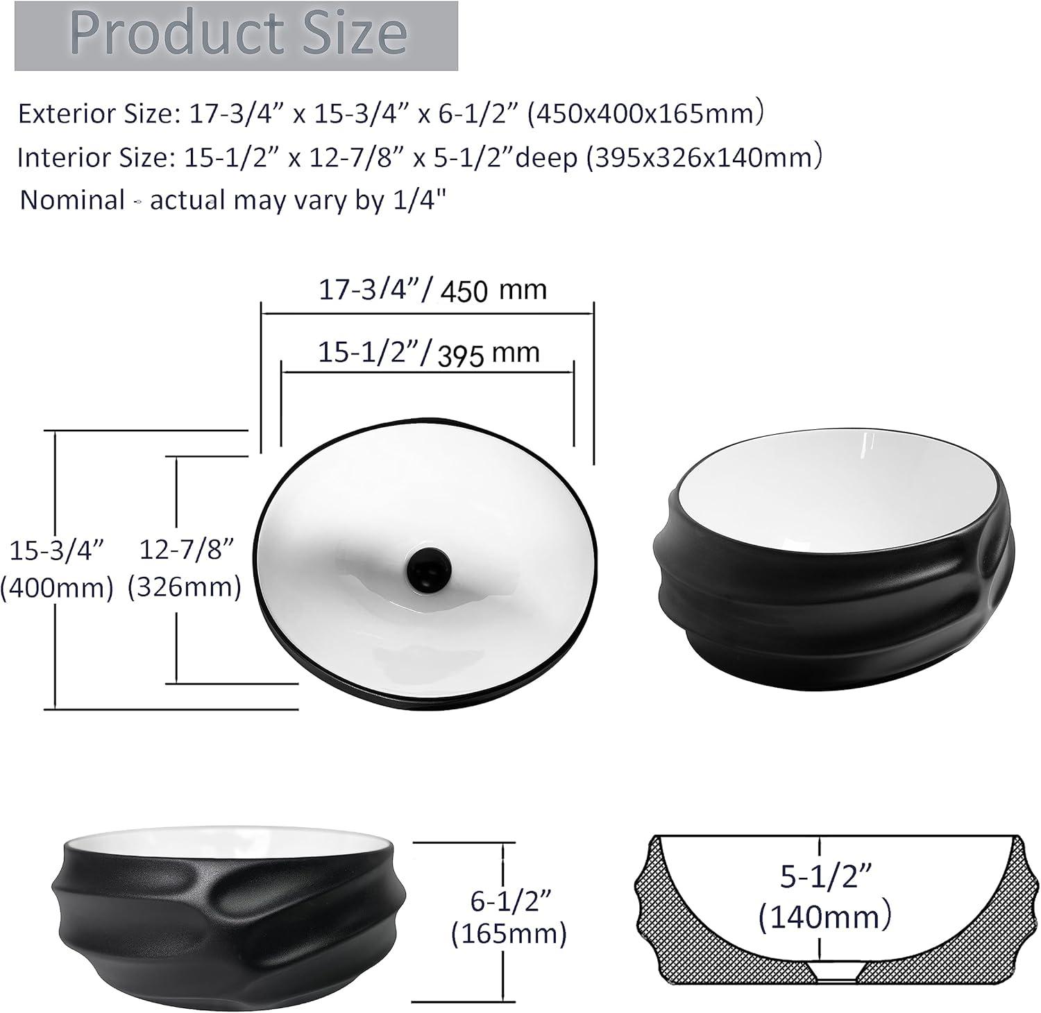 MEJE 18 Inch Oval Art Basin with Embossed Pattern, Matte Black Color, Countertop Bathroom Vessel Sink, Above Counter Porcelain Ceramic Vanity Sink (Include pop up drain)