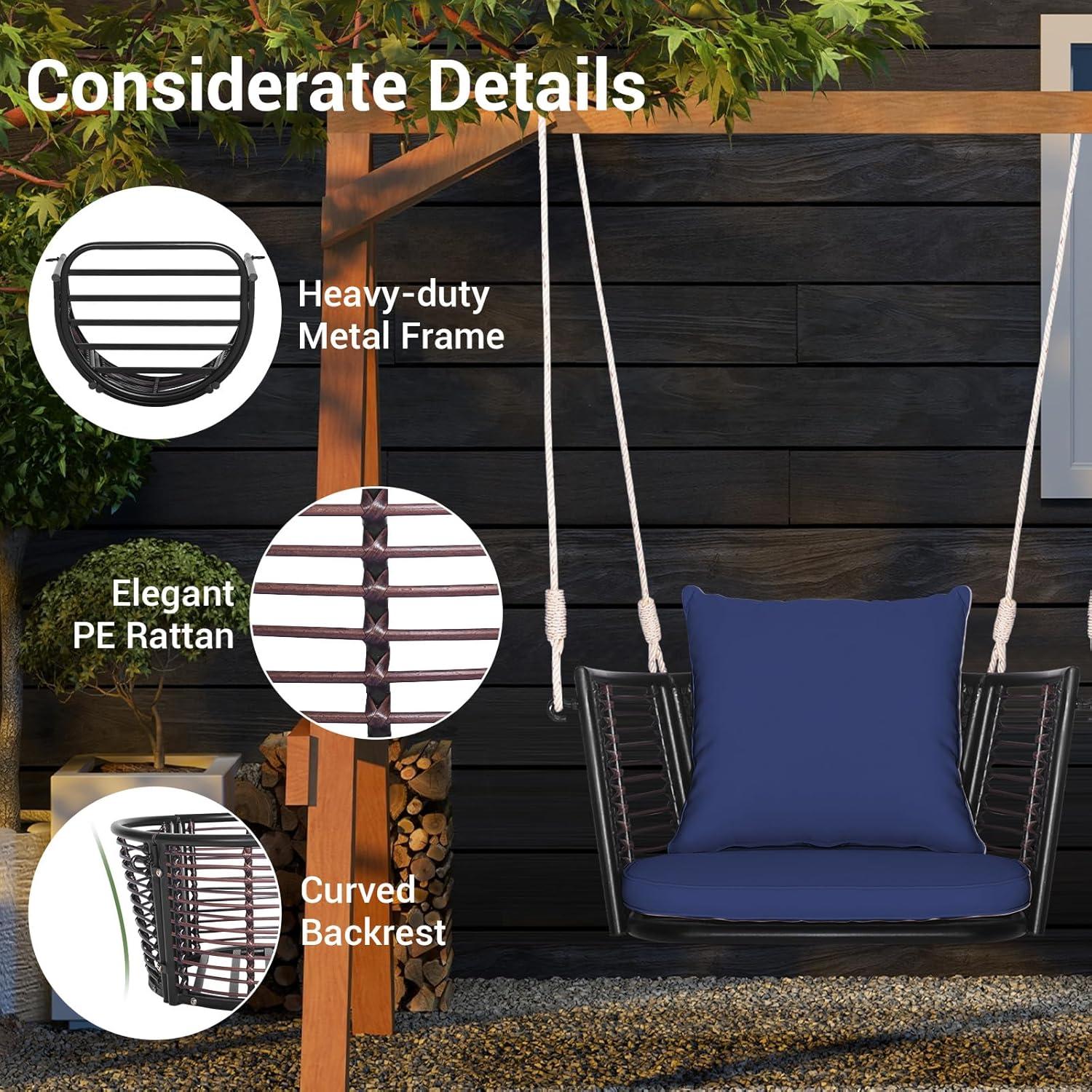 Arlmont & Co. Arlmont & Co. Patio Hanging Rattan Basket Chair Swing Hammock Chair With Seat Cushion