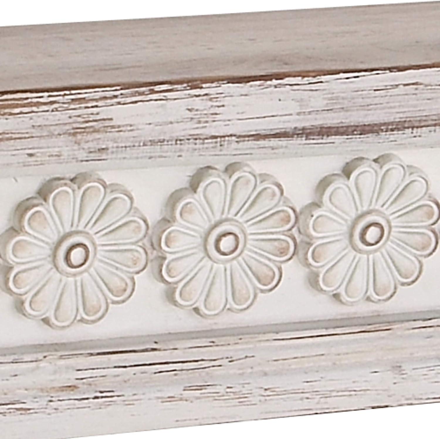 Elegant White Carved Floral 39" Wooden Wall Shelf