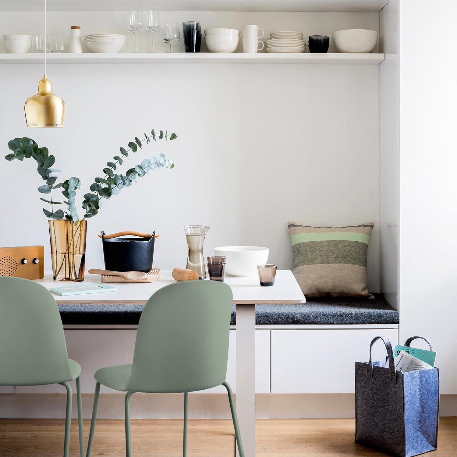 Set of 2 Green Armless Plastic Dining Chairs with Metal Legs