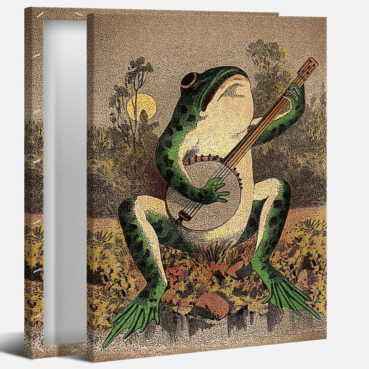 JEUXUS Vintage Banjo Frog Art Poster Canvas Painting Creativity Poster and Print Wall Art Picture for Living Room Home Decoration