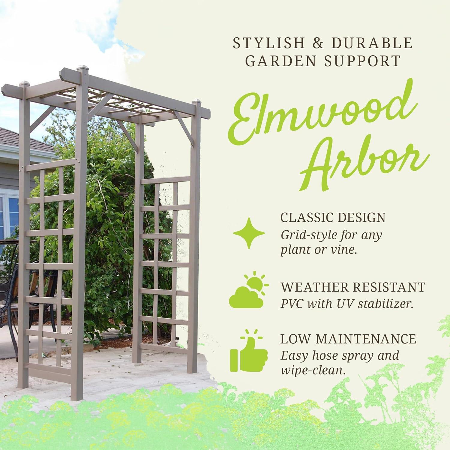 Dura-Trel Elmwood Arbor, 57 by 84 Inch PVC Patio Garden Arch, Outdoor Lattice Frame Decoration or Trellis for Climbing Plants, Mocha