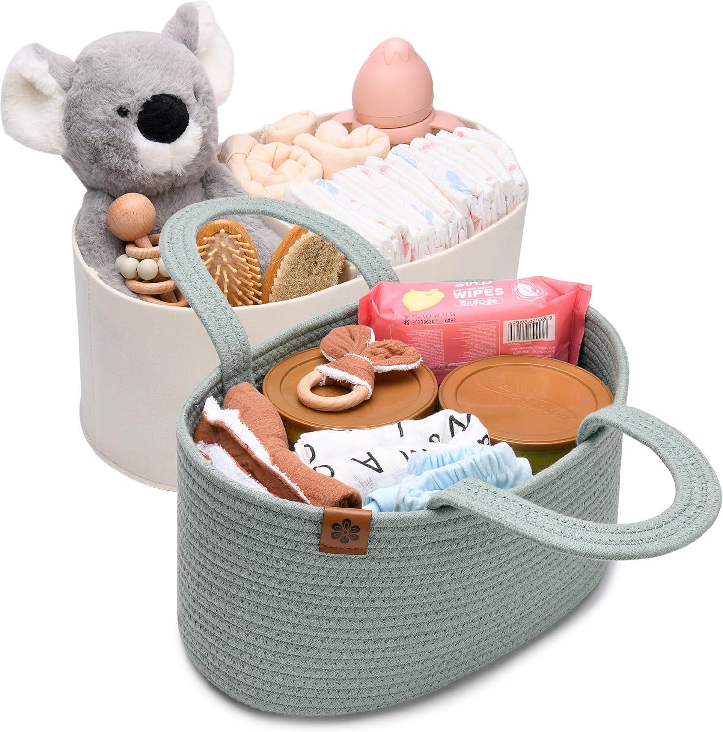 Oval Cotton Rope and Felt Diaper Caddy Organizer Set