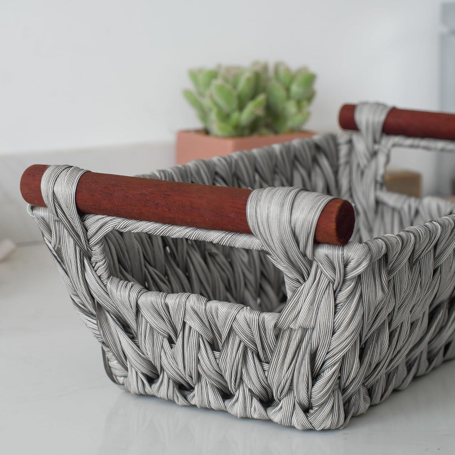 GRANNY SAYS Wicker Storage Baskets for Shelves, Trapezoid Woven Basket, Waterproof Storage Wicker Baskets for Organizing, Gray, 2-Pack