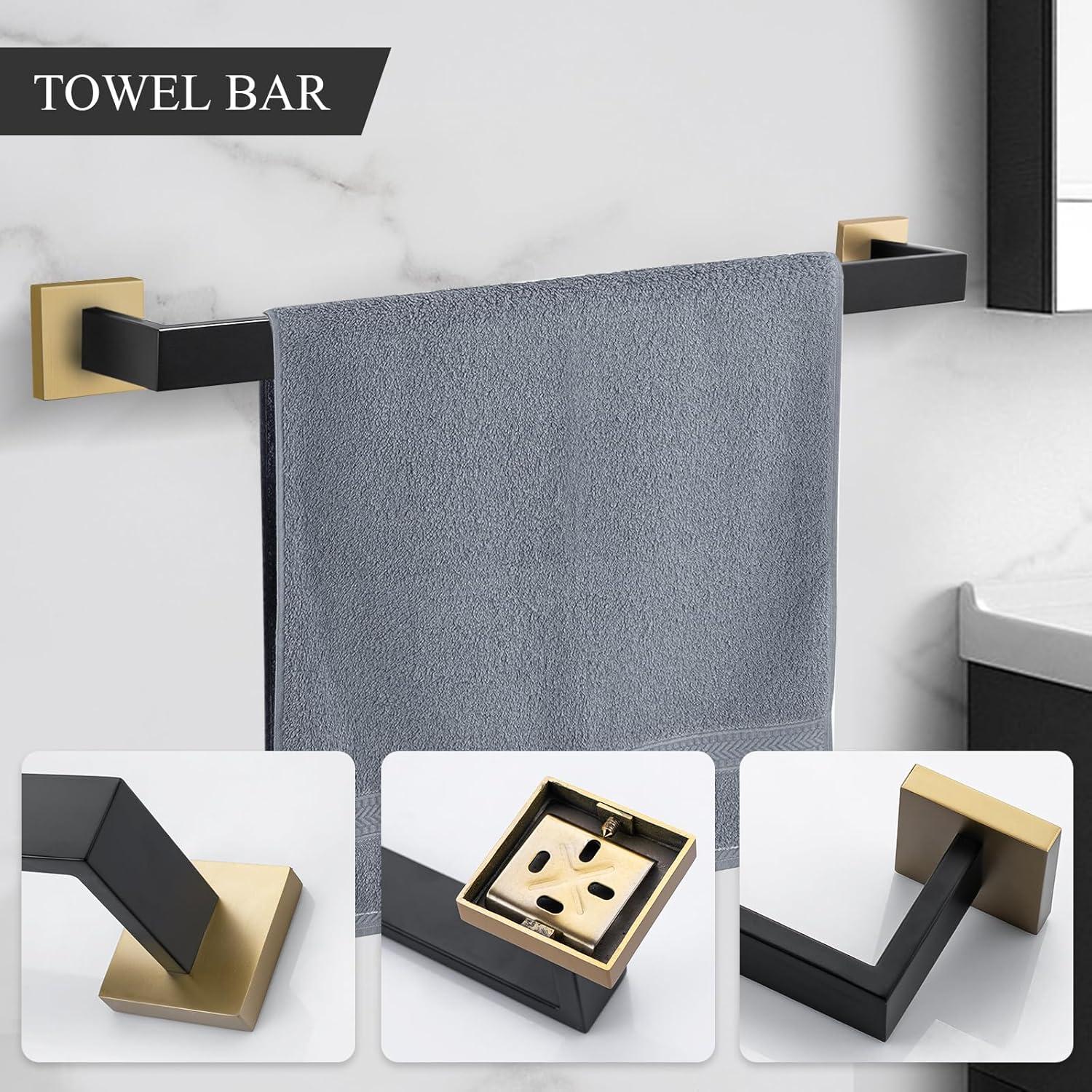 Matte Black and Gold 5-Piece Bathroom Hardware Set