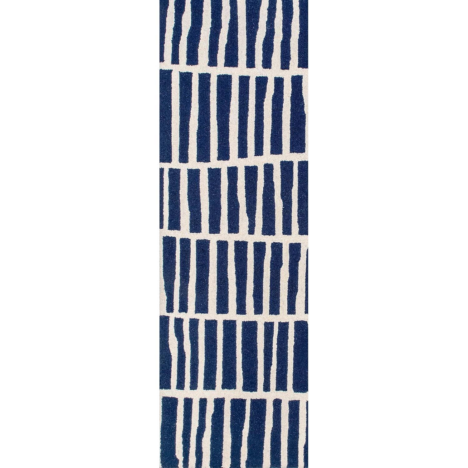 Nuloom Lemuel Geometric 8x10 Wool Indoor Area Rug for Living Room Bedroom Dining Room Kitchen, Navy/Ivory