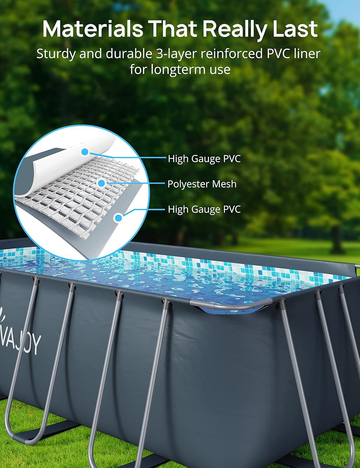 Evajoy 14' x 7' x 48" Rectangle Metal Frame Above Ground Swimming Pool