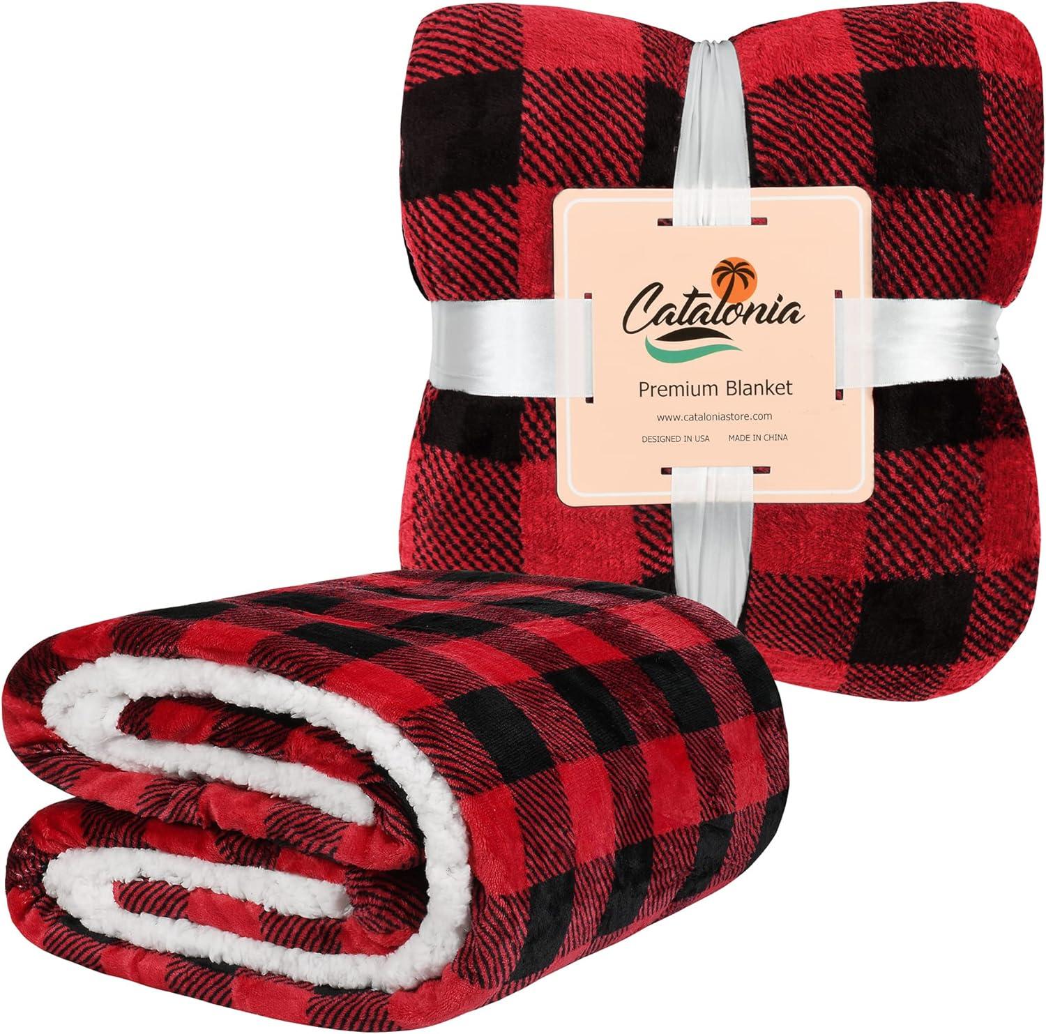 Catalonia Velvety Fleece Blanket Throw, Super Soft Warm Fleece Plush Bed Blanket, 60"x80", Winter Caring Gift, Christmas Gift, Red Plaid