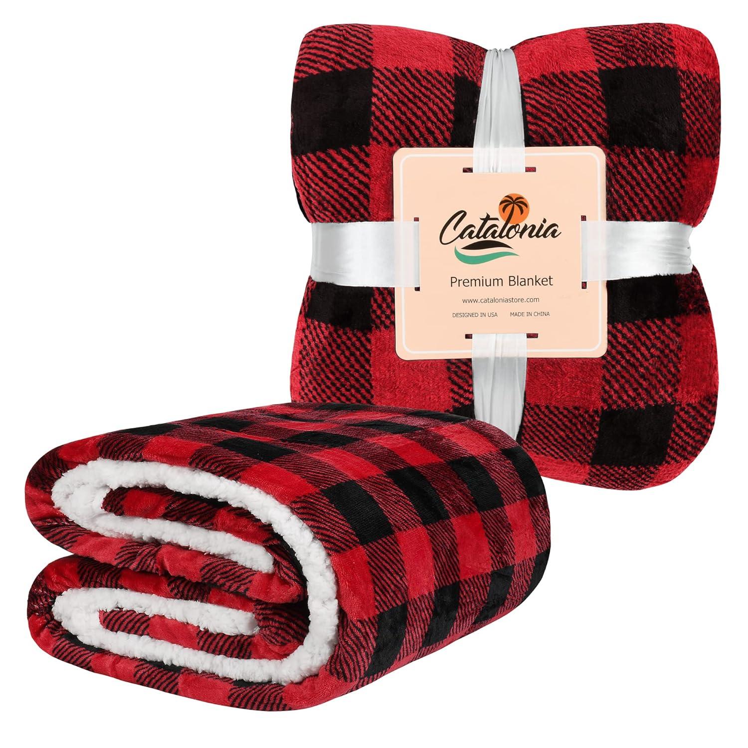 Catalonia Velvety Fleece Blanket Throw, Super Soft Warm Fleece Plush Bed Blanket, 60"x80", Winter Caring Gift, Christmas Gift, Red Plaid