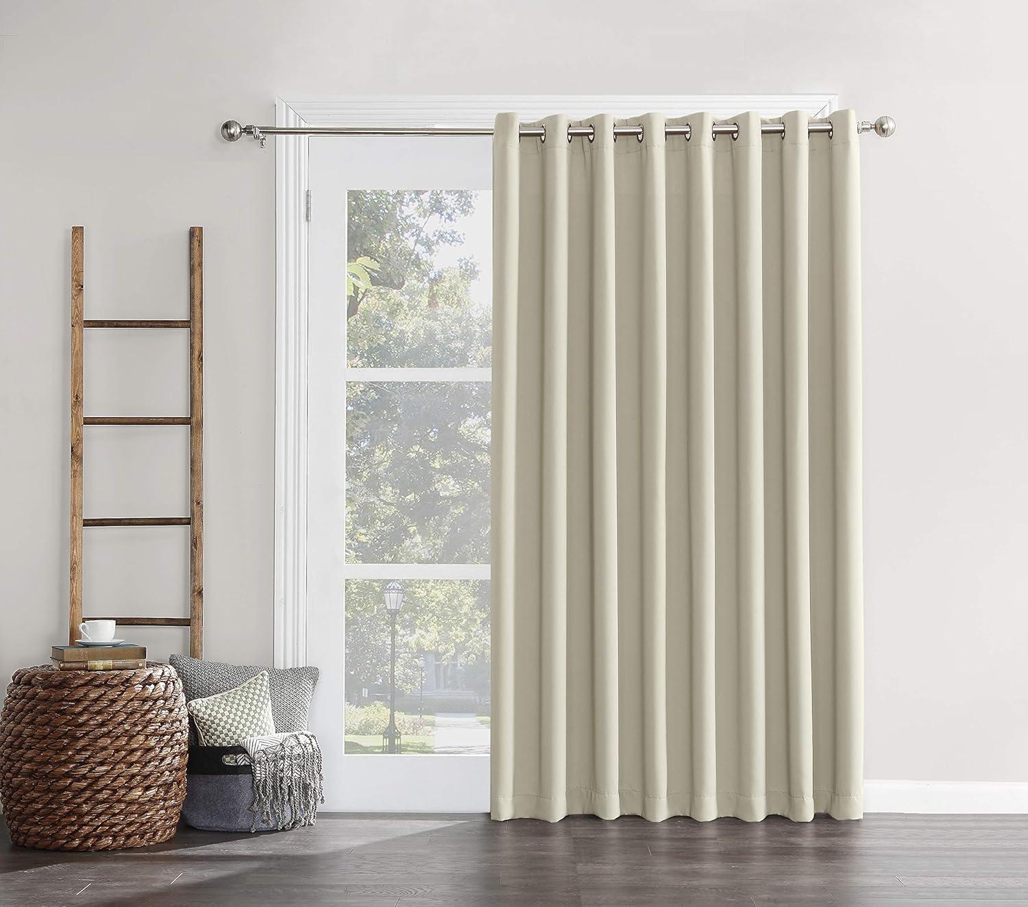 Sun Zero Conrad Extra-Wide Blackout Sliding Patio Door Curtain Panel, Pearl, 100X84, 100"X84", Pearl