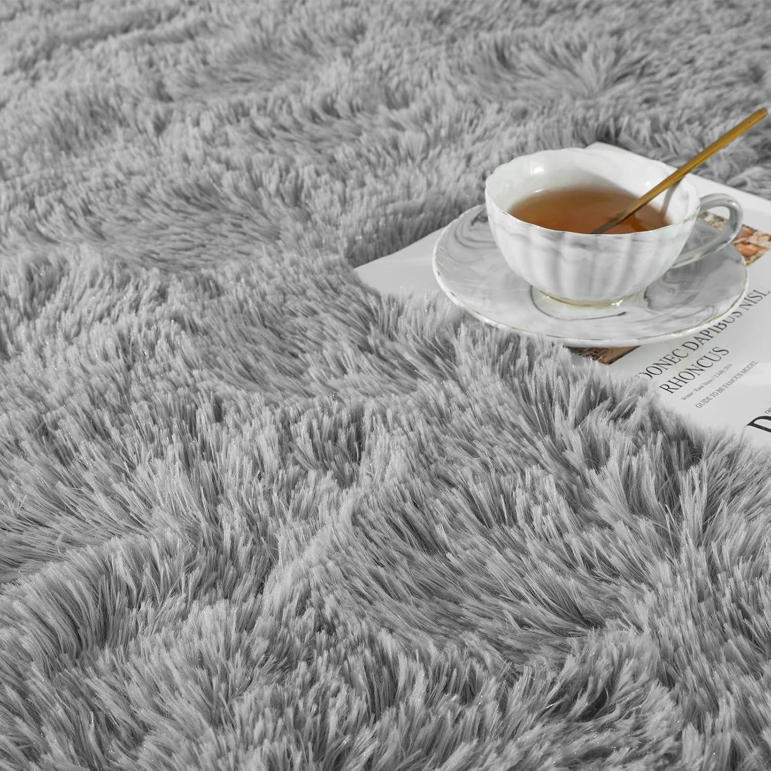 Ompaa Soft Fluffy Area Rug for Living Room Bedroom, 5x8 Grey Plush Shag Rugs, Fuzzy Shaggy Accent Carpets for Kids Girls Rooms, Modern Apartment Nursery Dorm Indoor Furry Decor