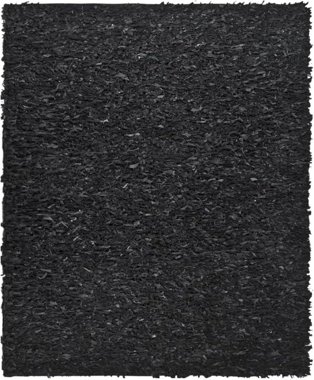 Leather Shag LSG511 Hand Knotted Area Rug - Black - 8'x8' - Safavieh.