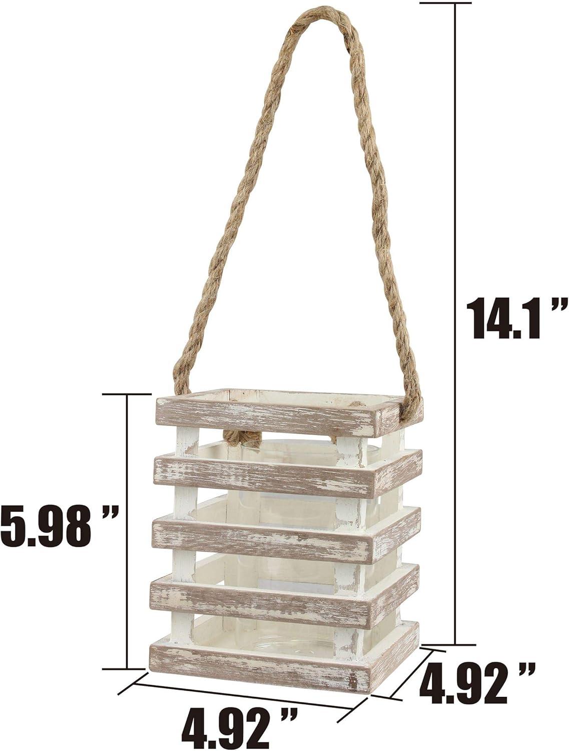 Stonebriar Indoor 6" Coastal Wood Candle Holder with Removable Glass Cylinder, Off-White