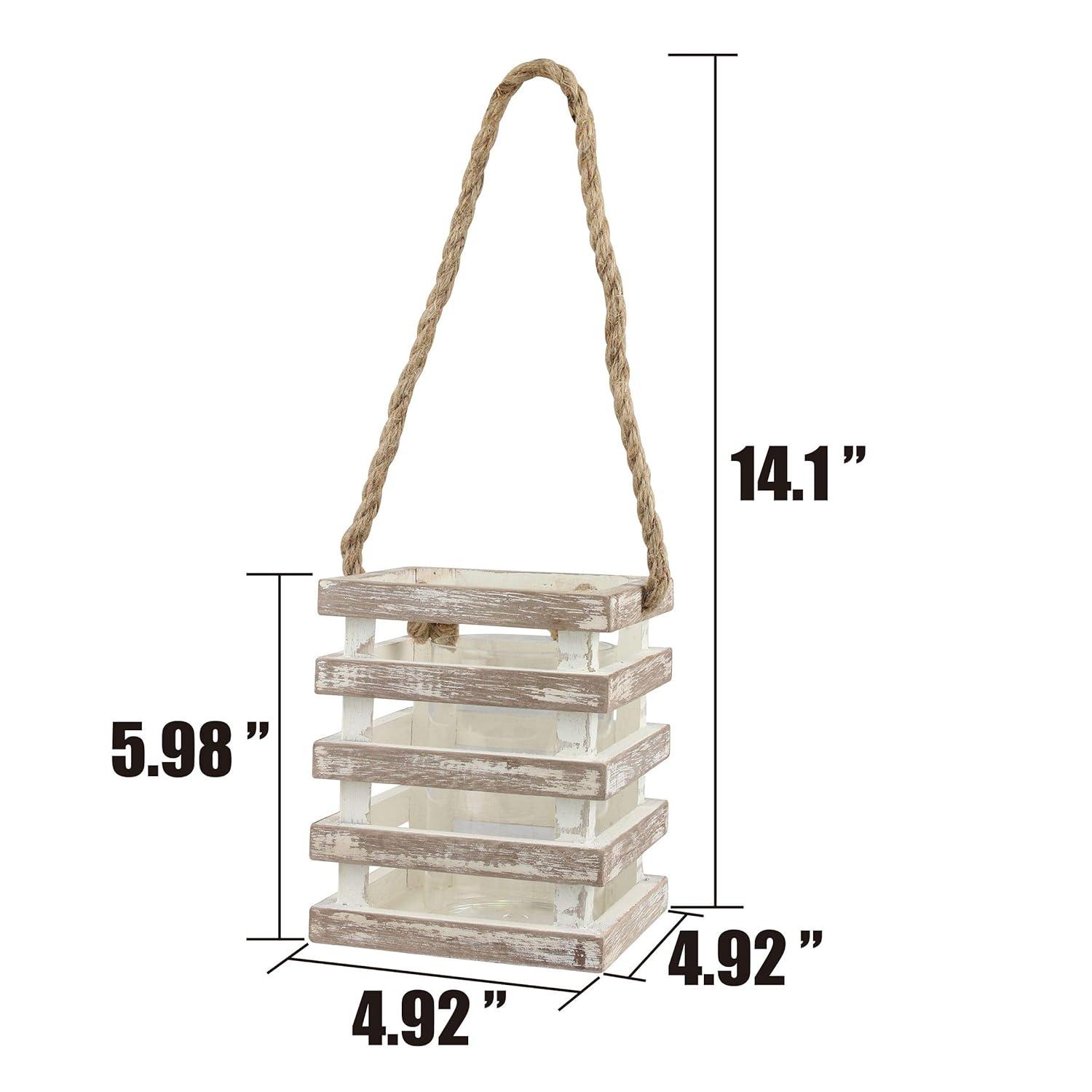 Stonebriar Indoor 6" Coastal Wood Candle Holder with Removable Glass Cylinder, Off-White