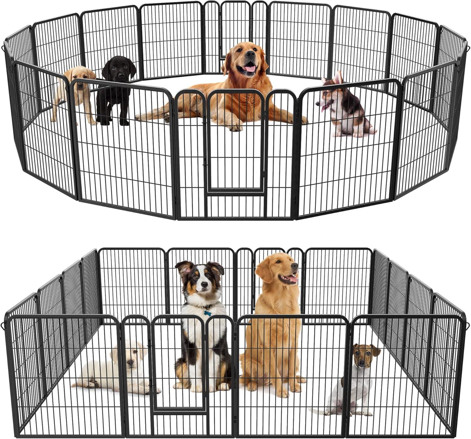 FDW Dog Playpen Pet Dog Fence 2-32 Panels  24/32/40"H Metal Dog Pen Outdoor Exercise Pen with Doors for Large/Medium /Small Dogs for RV,Camping,Yard