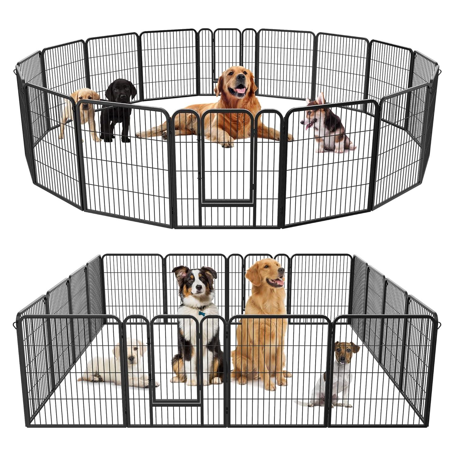 FDW Dog Playpen Pet Dog Fence 32" Height 16 Panels Metal Dog Pen Outdoor Exercise Pen with Doors for Large/Medium /Small Dogs Camping,Yard