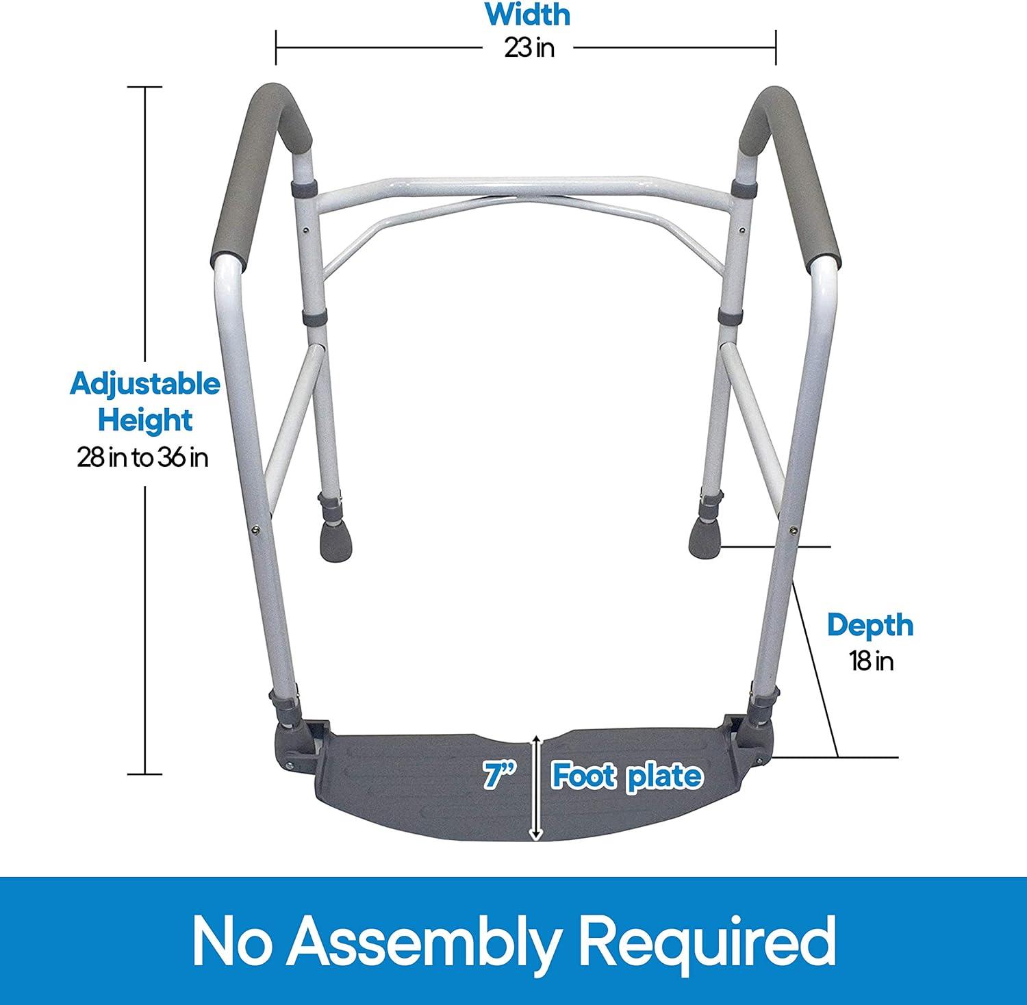 Toilet Safety Frame & Rail - Folding & Portable Bathroom Toilet Safety Rails - Handrail Toilet Bars with Adjustable Height (White)