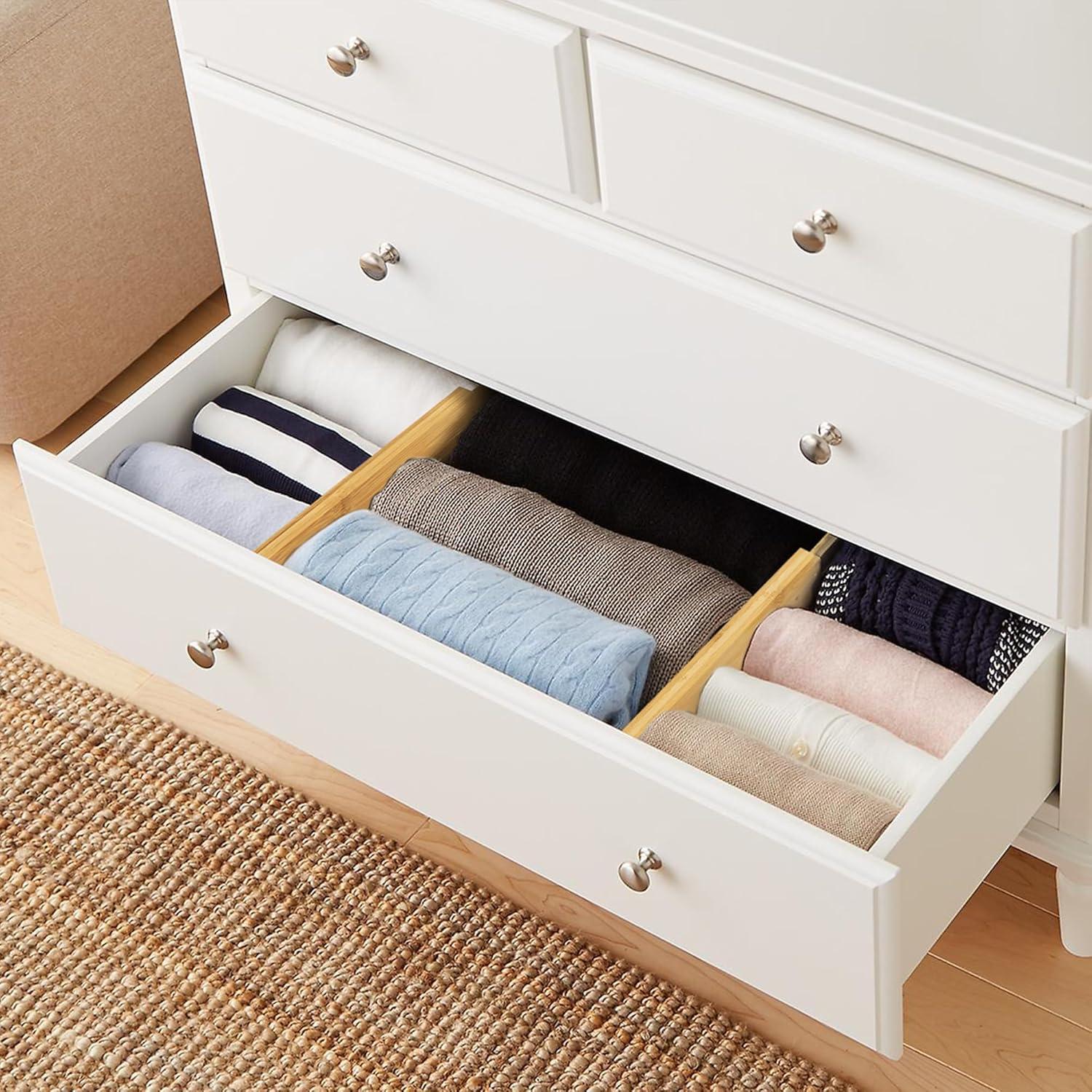 VaeFae 6-Pack Bamboo Drawer Dividers (Fits 15"-18" Drawer Inner Dimensions), Adjustable Expandable Organizer, Multi-Functional for Kitchen, Bedroom, Office & Bathroom