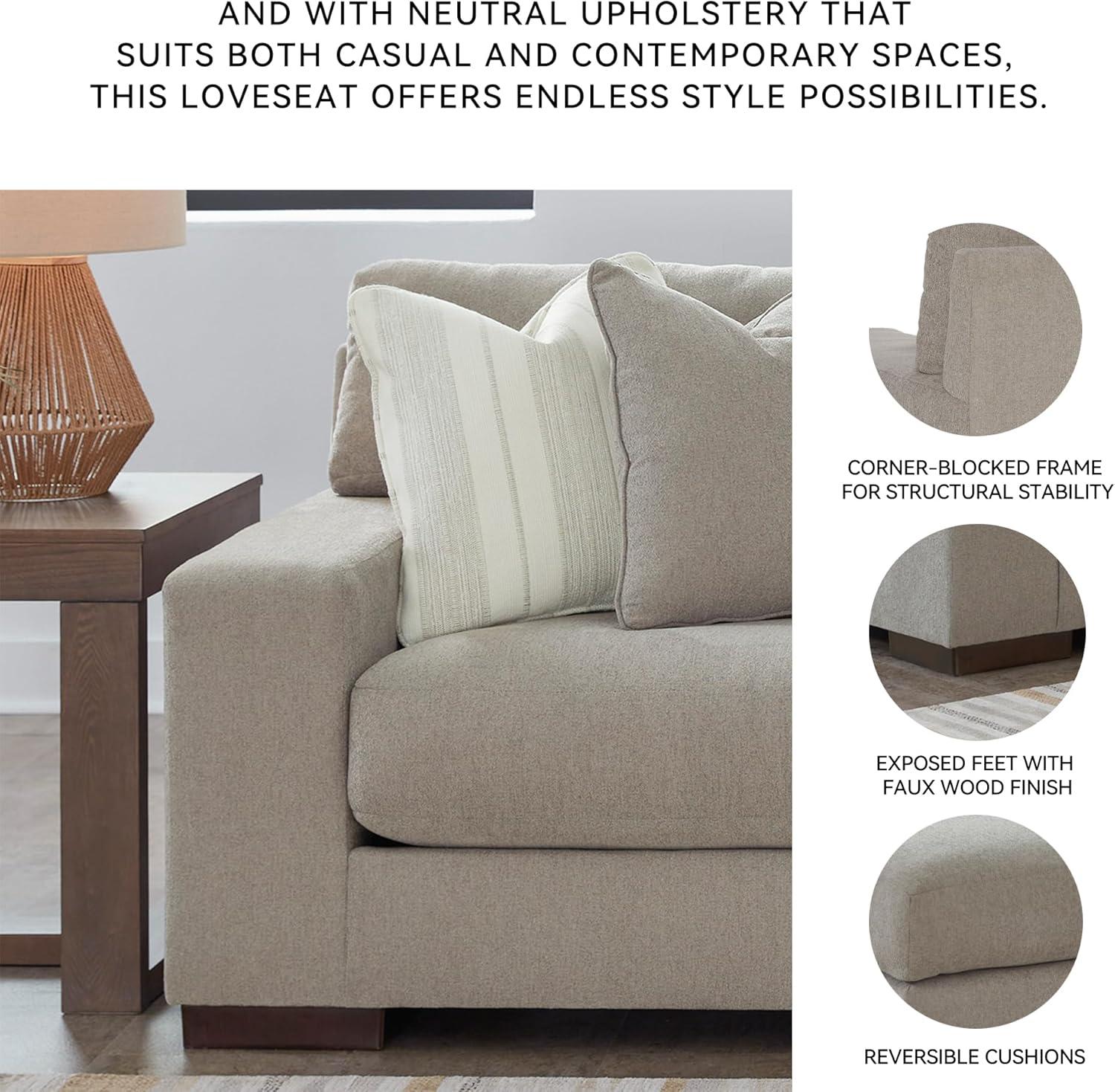 Beige Fabric Loveseat with Removable Cushions