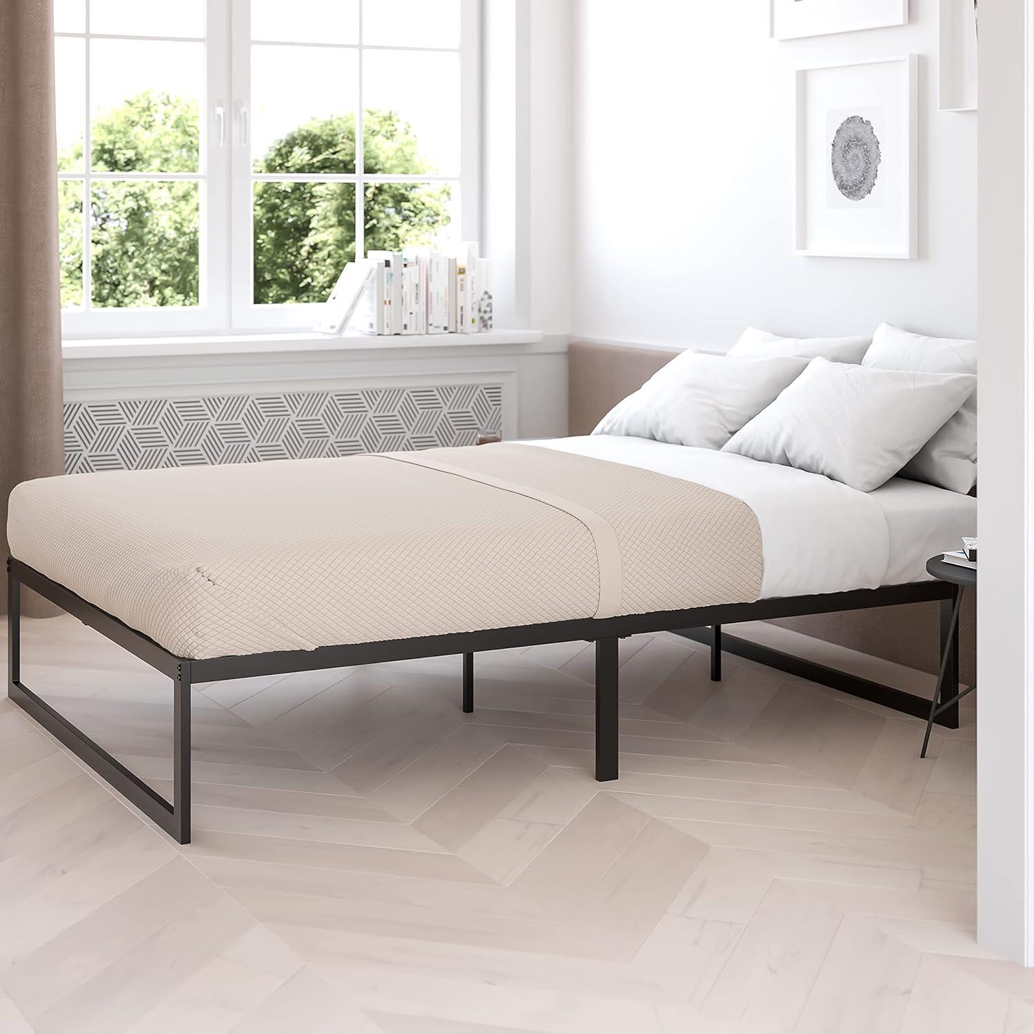 Flash Furniture 14 Inch Metal Platform Bed Frame - No Box Spring Needed with Steel Slat Support and Quick Lock Functionality (Full)