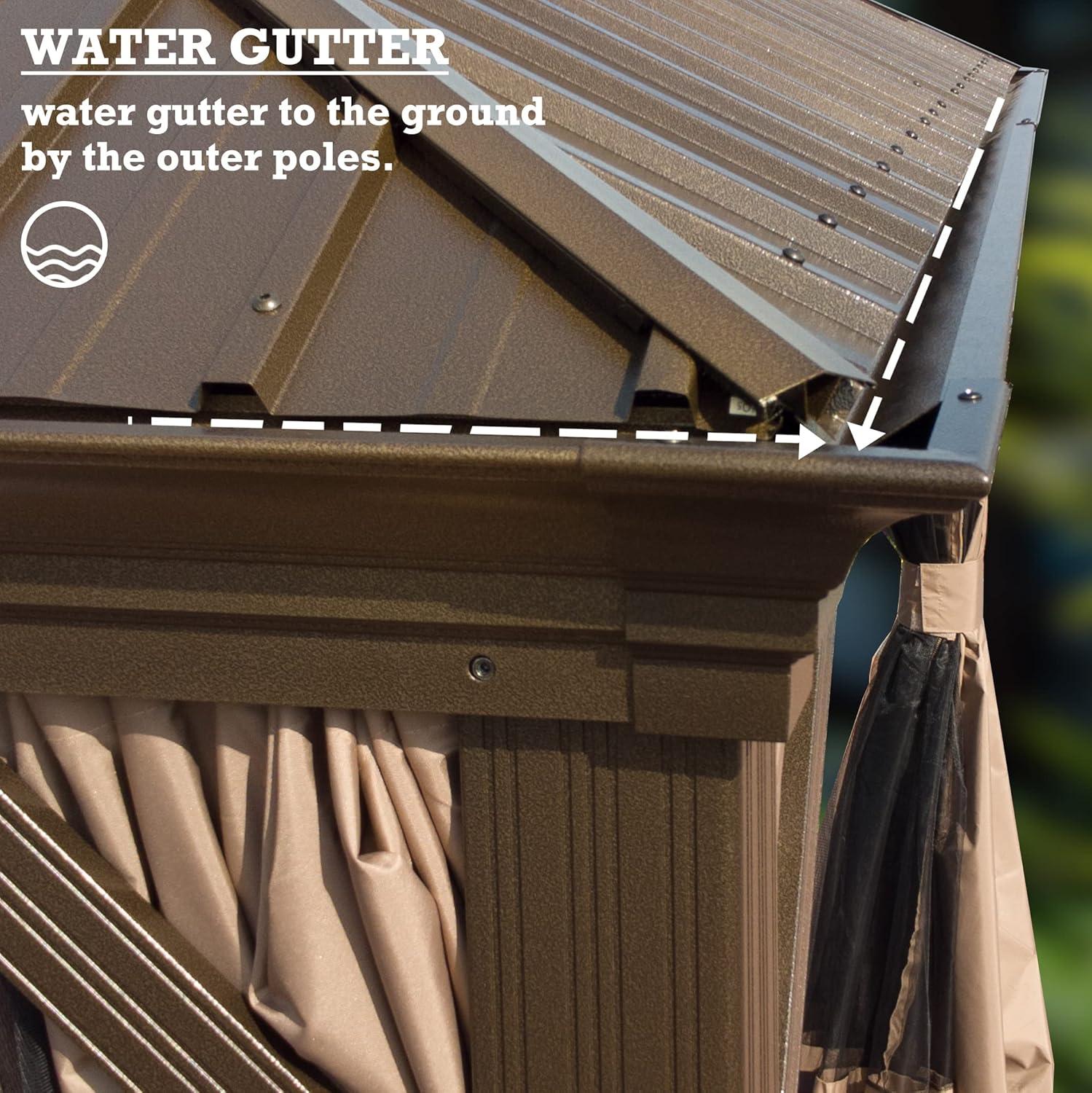 Kozyard Alexander 10?x12? Dark Brown Double Roof Hardtop Gazebo with Curtain and Mosquito Netting