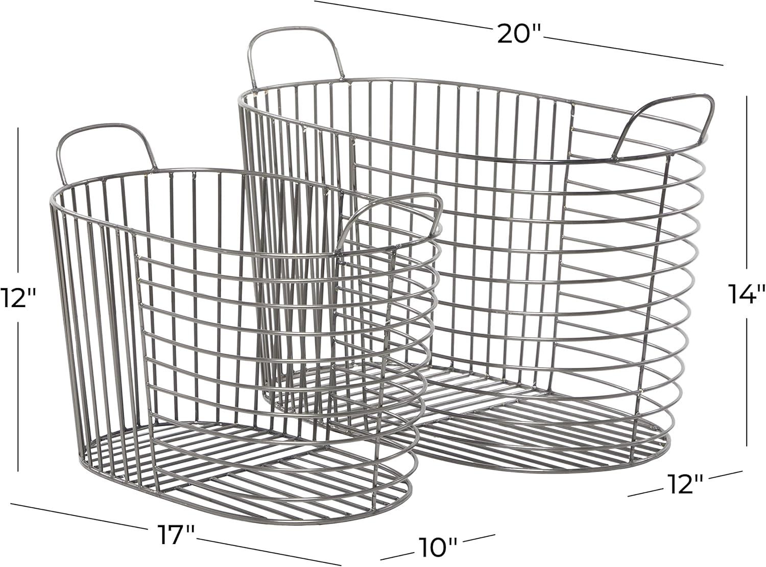 CosmoLiving by Cosmopolitan Metal Round Storage Basket with Handles, Set of 2 21", 17"W, Dark Gray