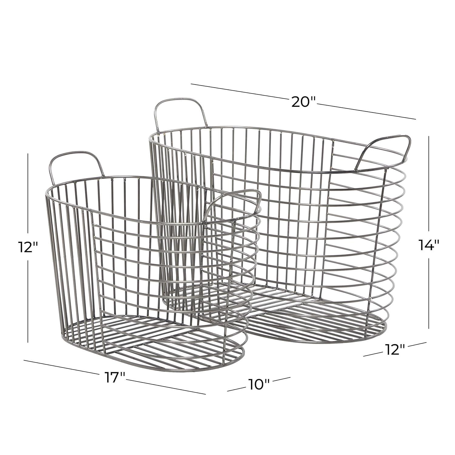 CosmoLiving by Cosmopolitan Metal Round Storage Basket with Handles, Set of 2 21", 17"W, Dark Gray