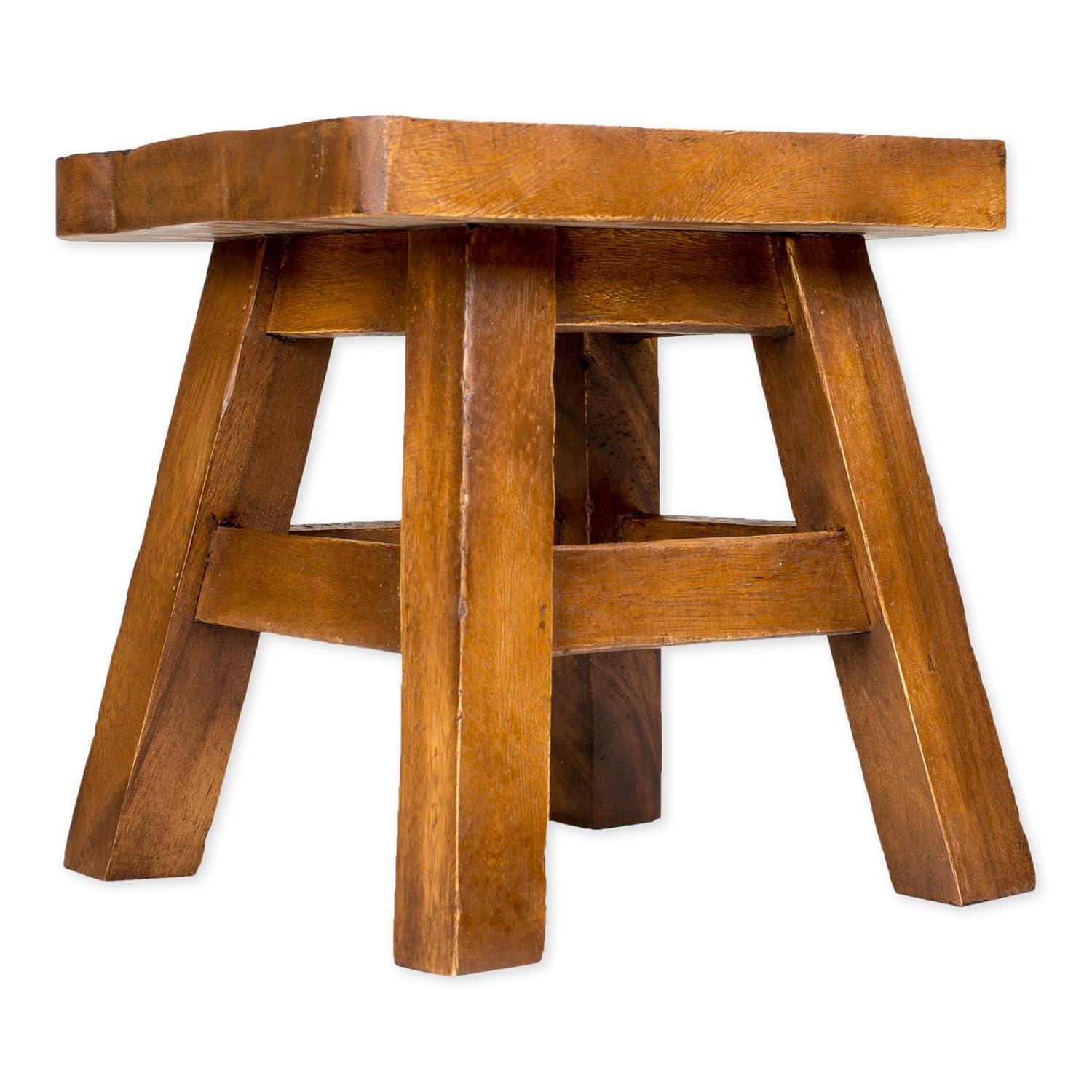 Monarch Butterfly Hand Carved Acacia Hardwood Decorative Short Stool