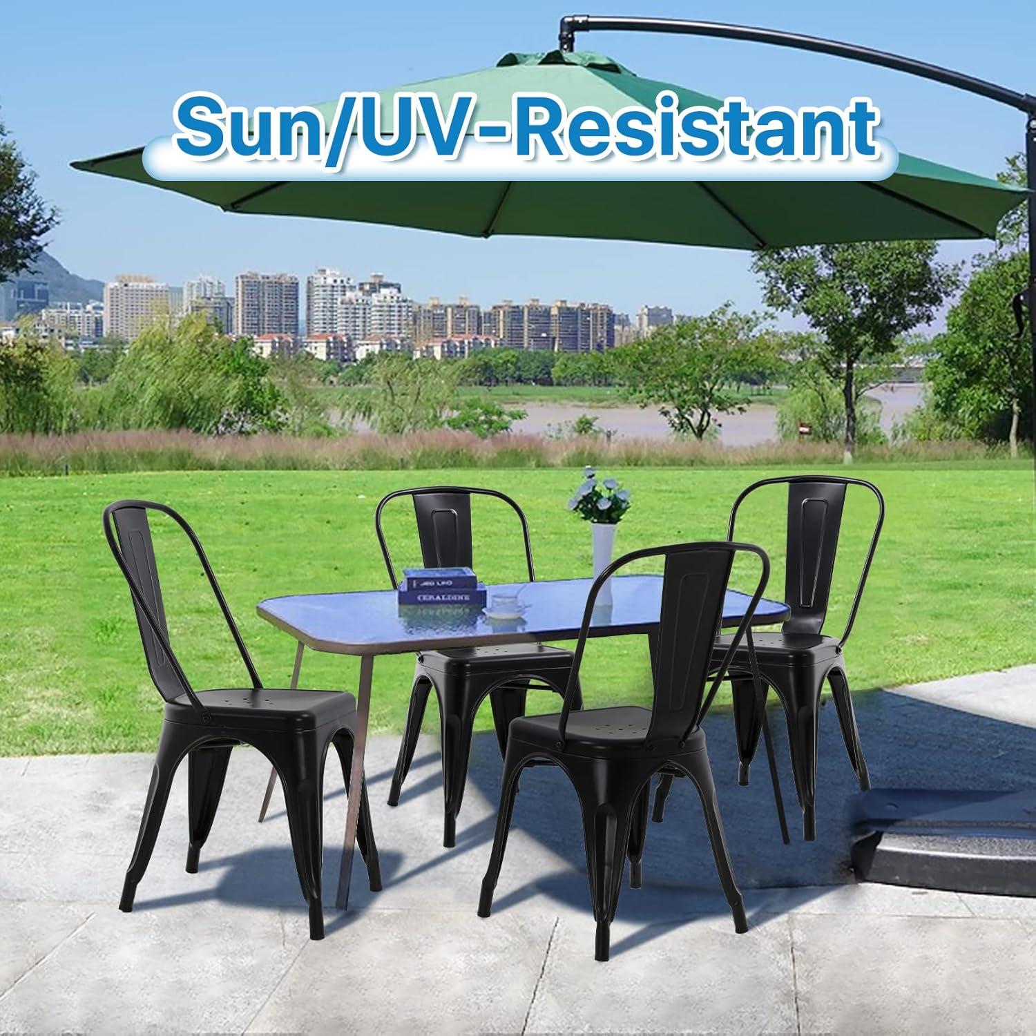 Metal Chairs Set of 4, Stackable Metal Patio Chairs 18 Inch Seat Height, Indoor/Outdoor Tolix Side Chair with Back, 330LBS Weight Capacity, Chic Kitchen Dining Chairs, Black