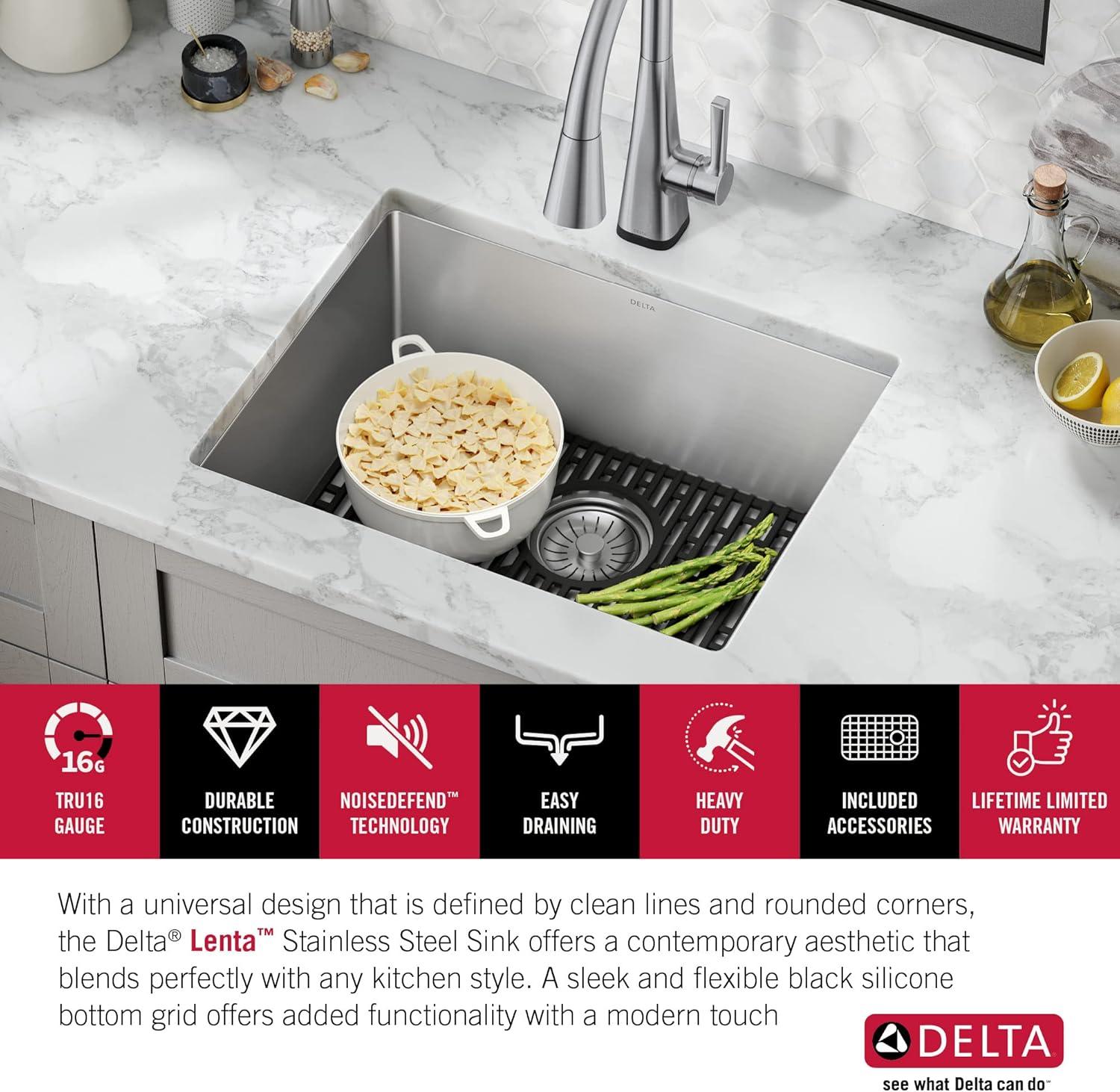 Delta Lenta™ Undermount 16 Gauge Stainless Steel Single Bowl Kitchen Sink with Accessories