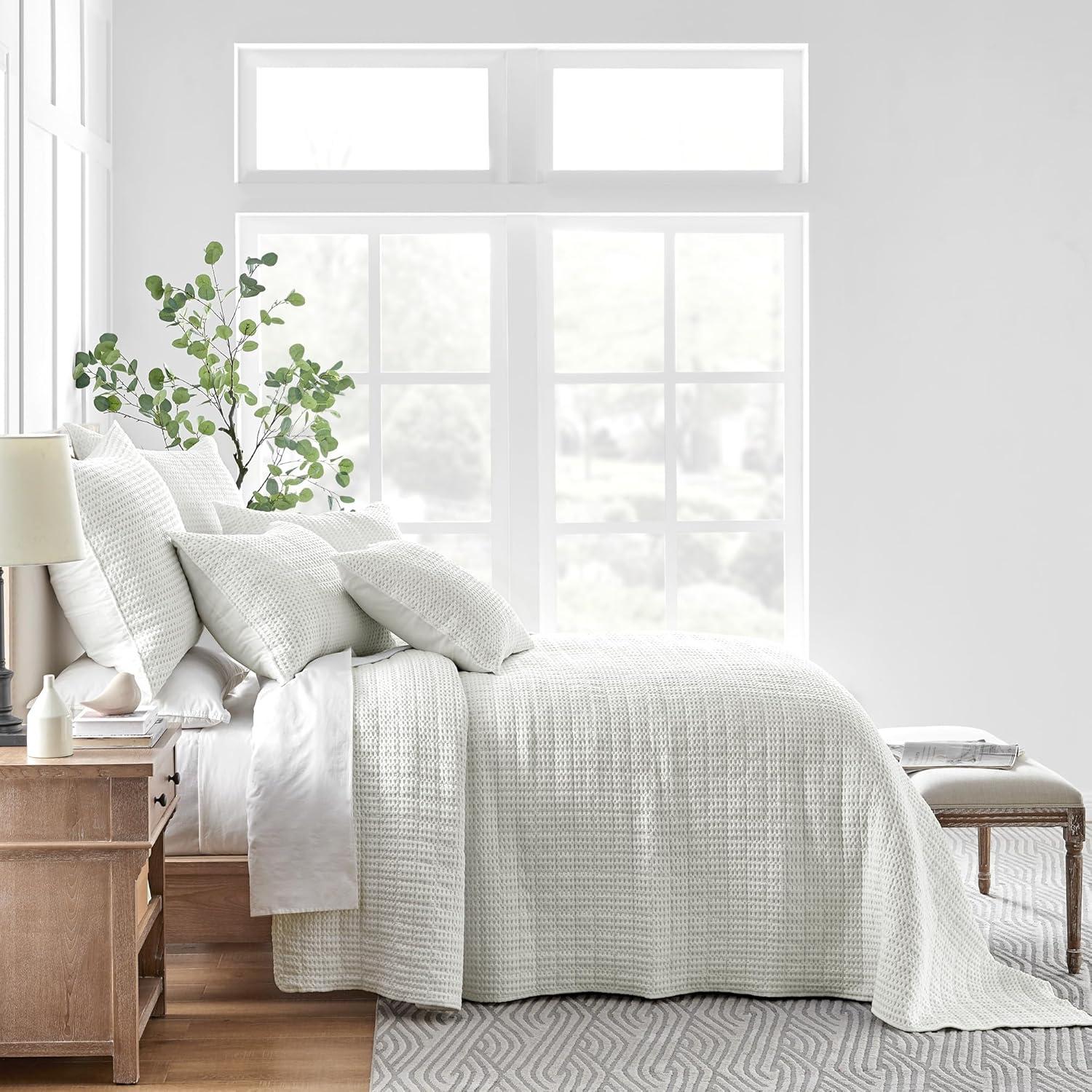 Levtex Home - Mills Waffle - Full Bedspread Set - Cream Cotton Waffle - Bedspread Size (100 x 104in.), Sham Size (26 x 20in.)
