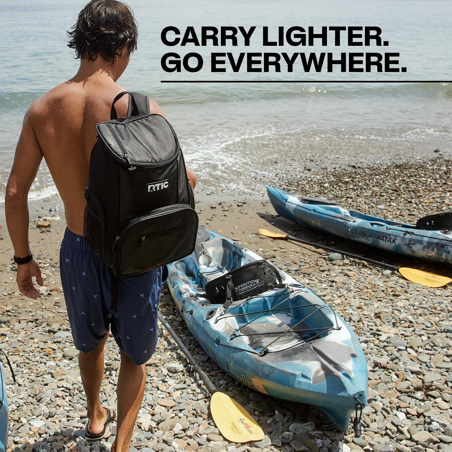 RTIC 15 Can Lightweight Backpack Insulated Cooler, 10 Qt, Storage Pockets, Black