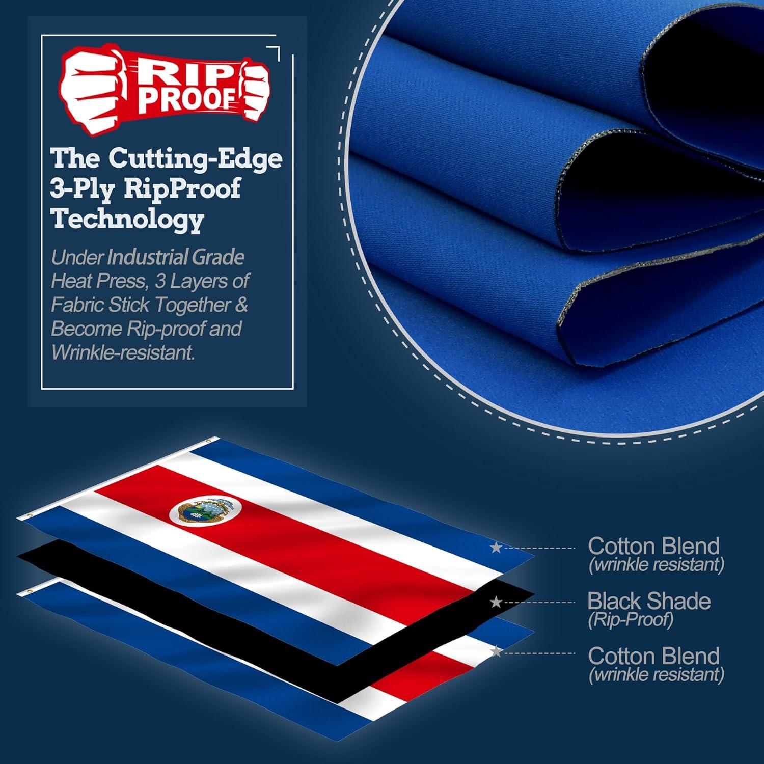 Anley 3' x 5' Rip-Proof Technology Double Sided 3-Ply Costa Rica Flag