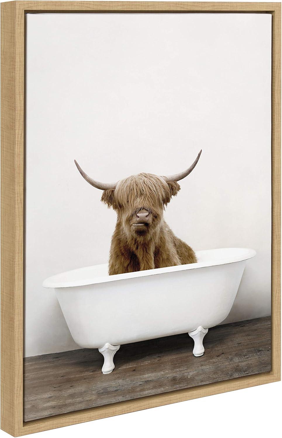 Sylvie Highland Cow in Tub Color Framed Canvas by Amy Peterson - Kate & Laurel All Things Decor