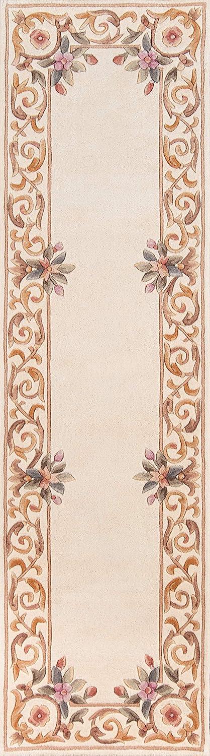 Ivory Floral Hand Tufted Wool Runner Rug 2'3" x 8'