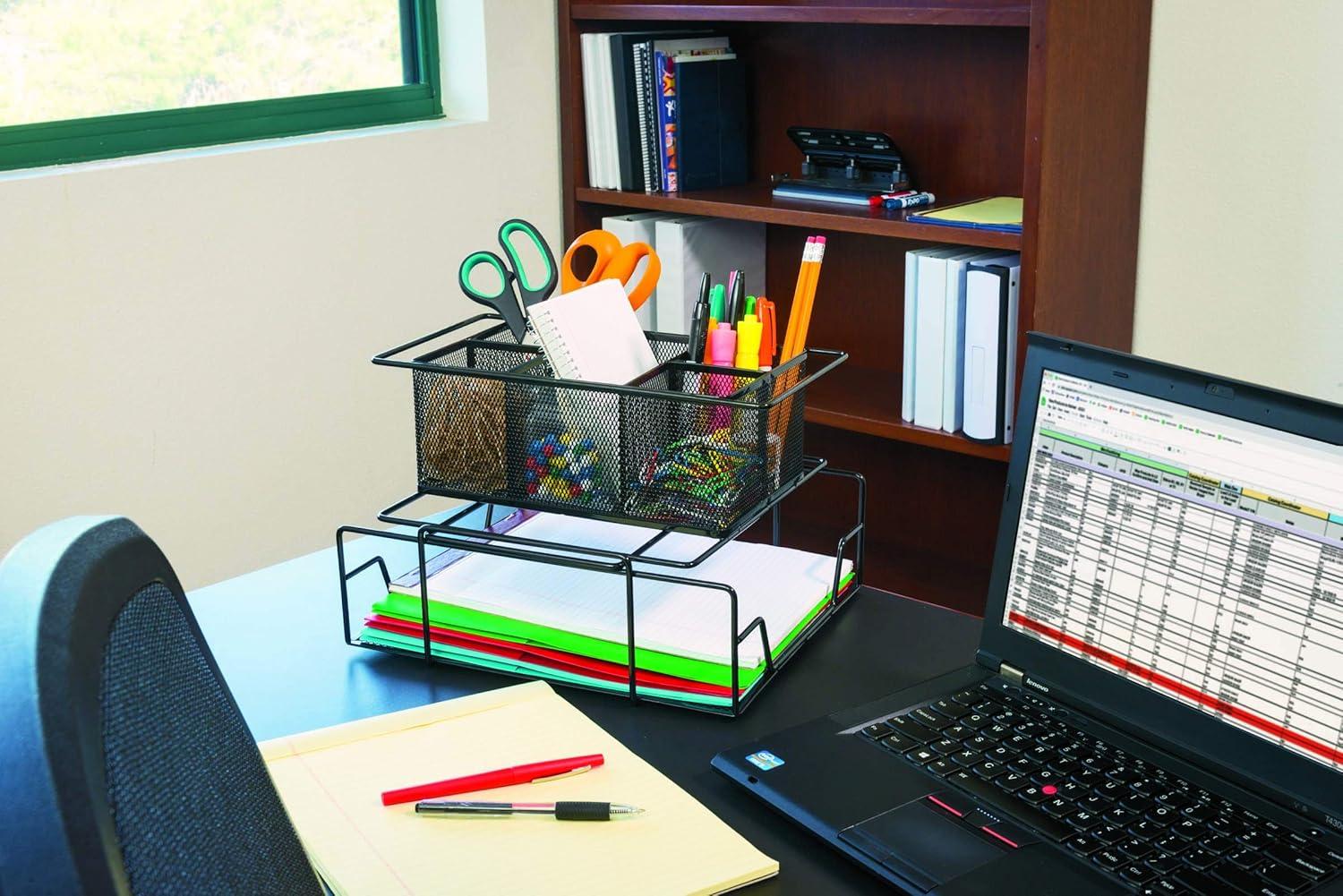 Black Metal 6-Compartment Rectangular Desk Organizer