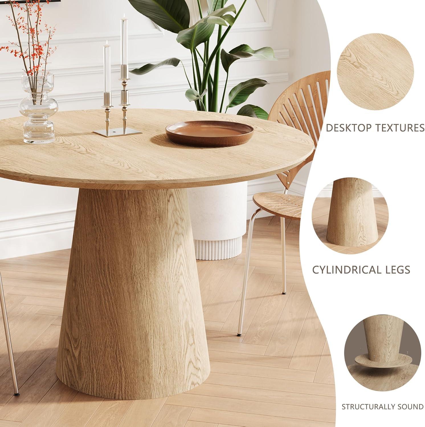 Round Dining Table for 4 to 6, 47.24" Modern Wood Kitchen Table Mid Century Circular Tabletop Curved Base Restaurant Furniture for Dining Room Kitchen Leisure Coffee Table, Oak