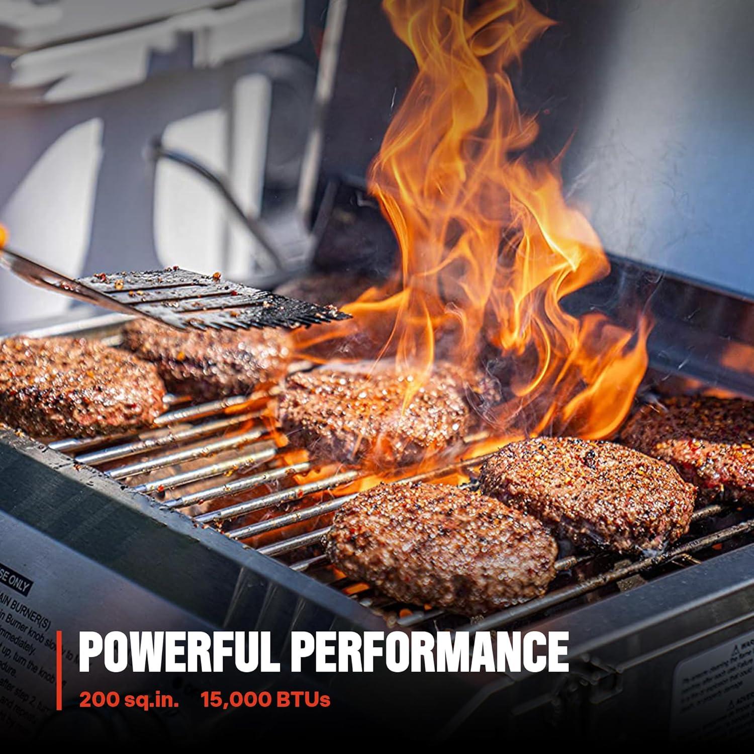 Monument Grills 13742,2-Burner Portable Stainless Steel Tabletop Propane Gas Grill with High Lid and Travel Locks, 15,000 BTU – Perfect for Family BBQs