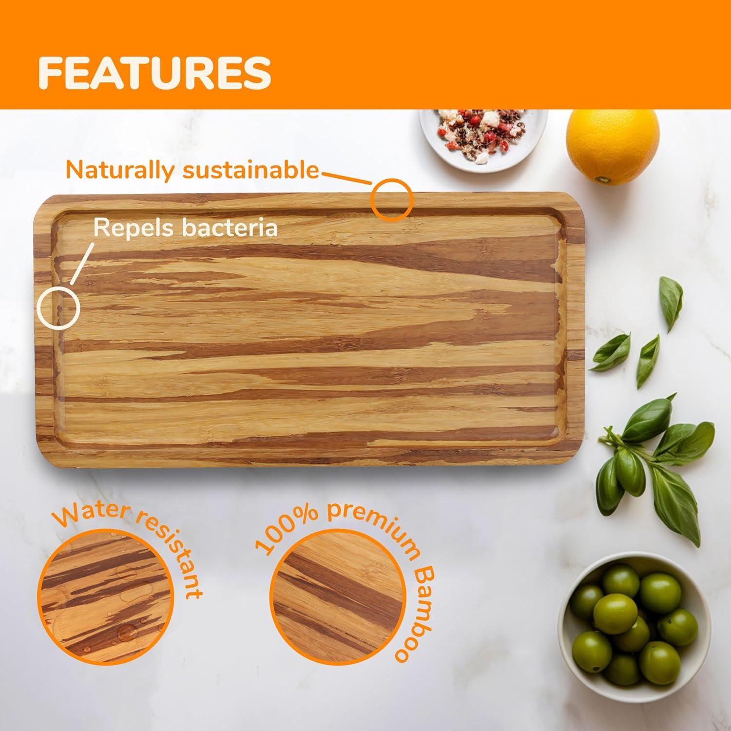 Rectangular Tiger Stripe Bamboo Serving Tray 11 x 5.5