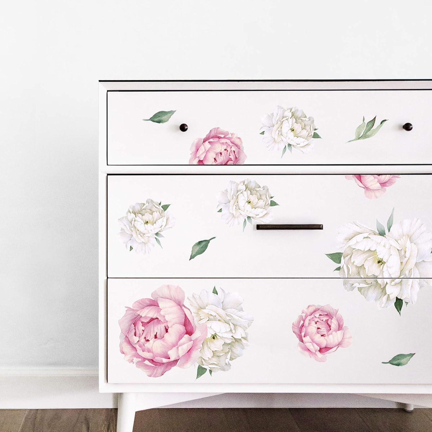 mveomtd Decals Watercolor) Flowers And Peony Peony ( Watercolor White Decor Wall Wall Sticker Wall decals Wall art stickers Peel and stick decals