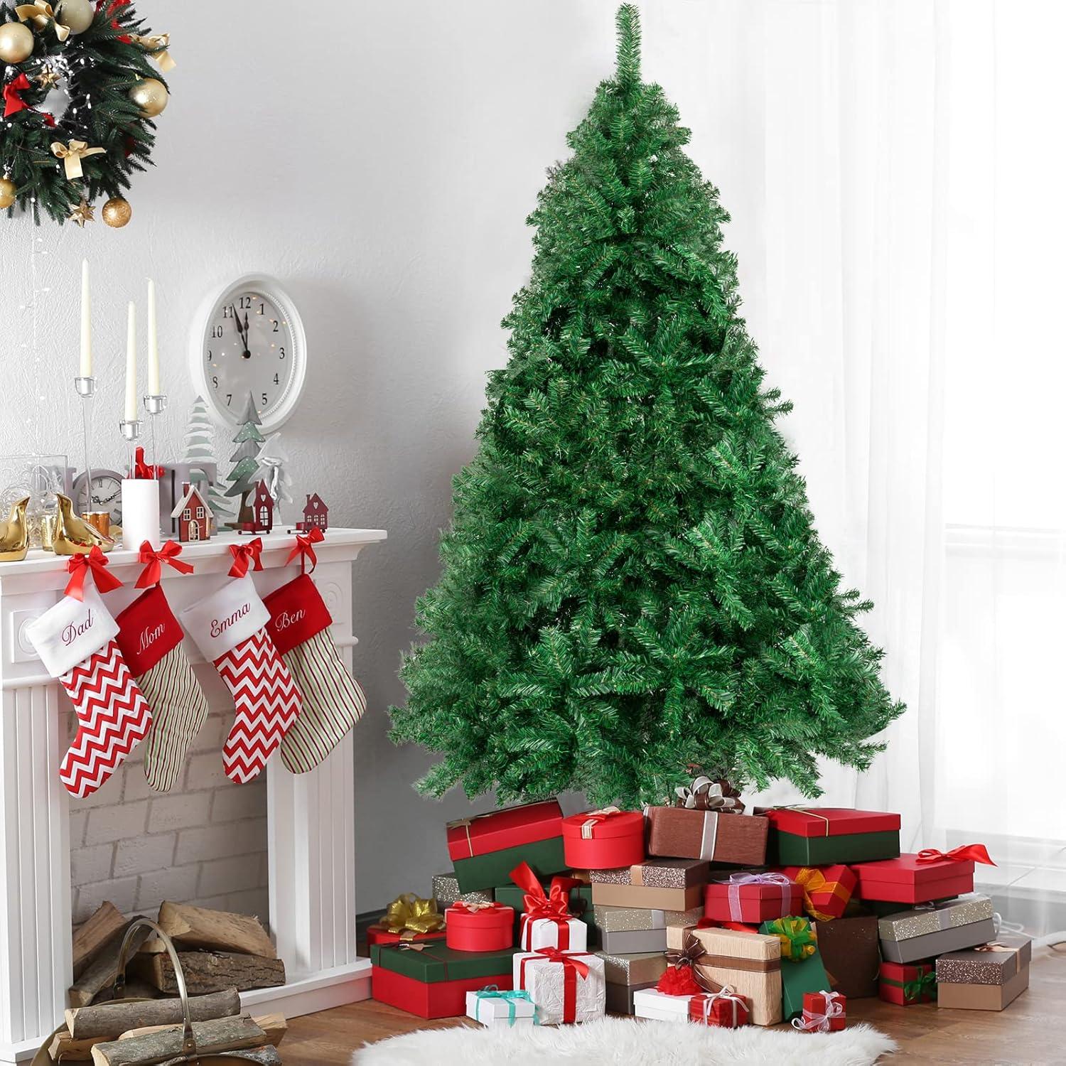 7FT Christmas Tree with 1334 Branch Tips, Artificial Christmas Pine Tree with Foldable Stand, Unlit Xmas Christmas Tree for Home Party Holiday Decoration, Green