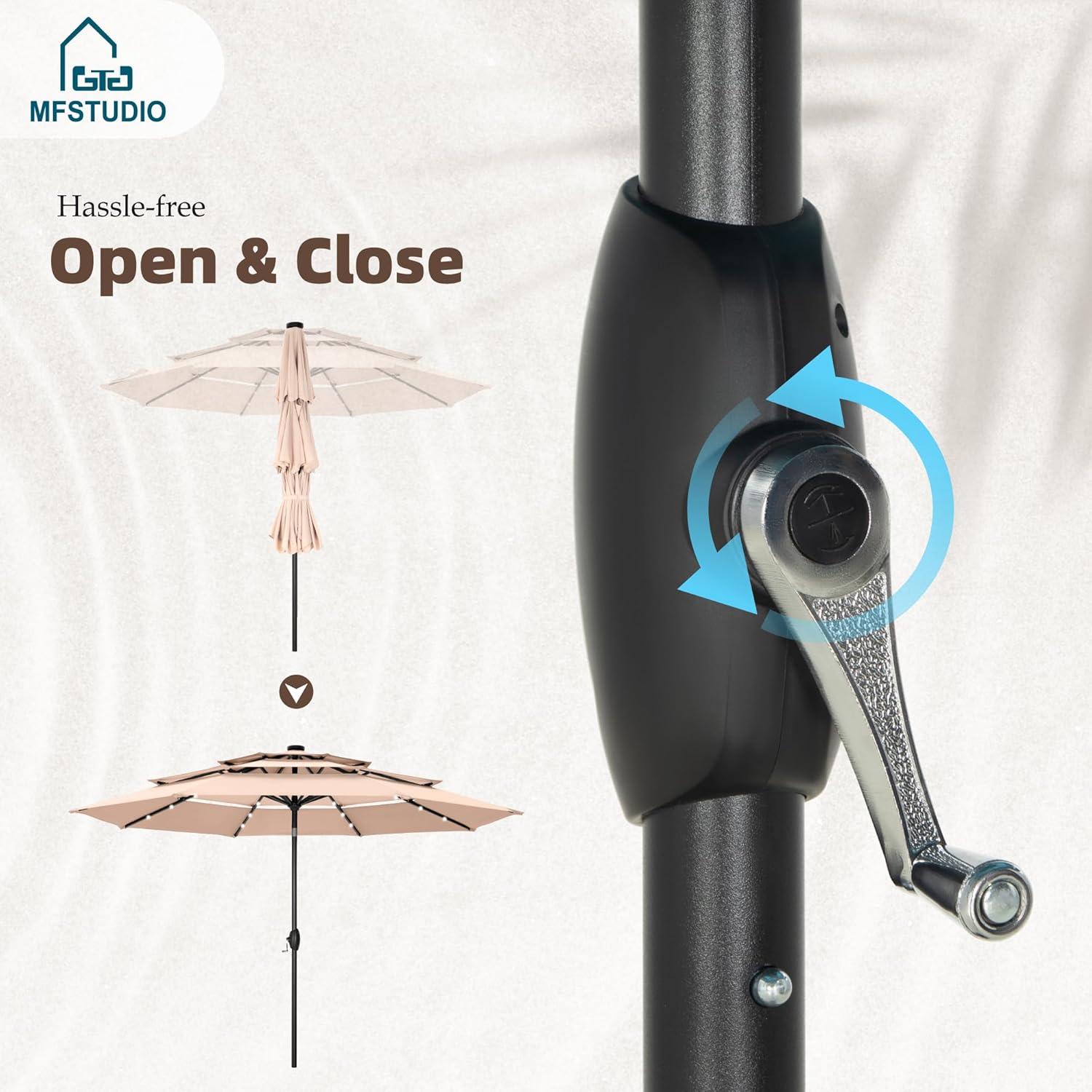 10ft Orange Red Polyester 3-Tier Vented Patio Umbrella with Auto-Tilt