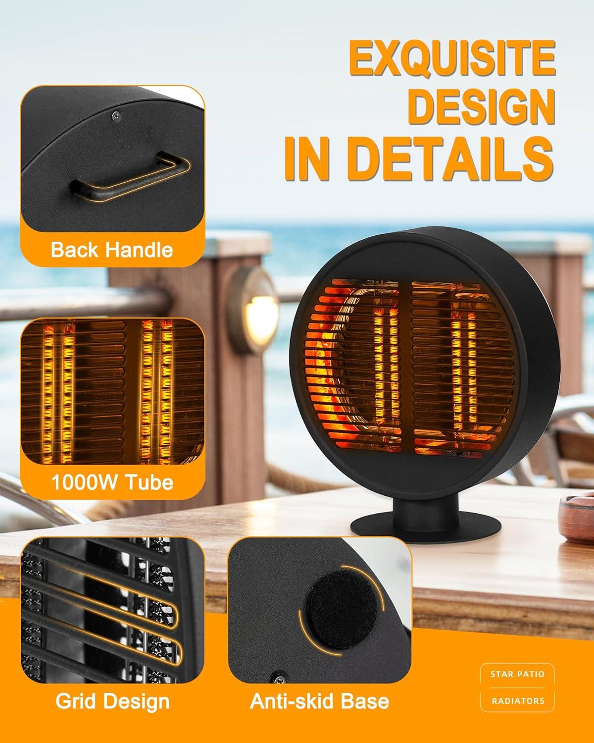 Black Round Electric Infrared Tabletop Patio Heater