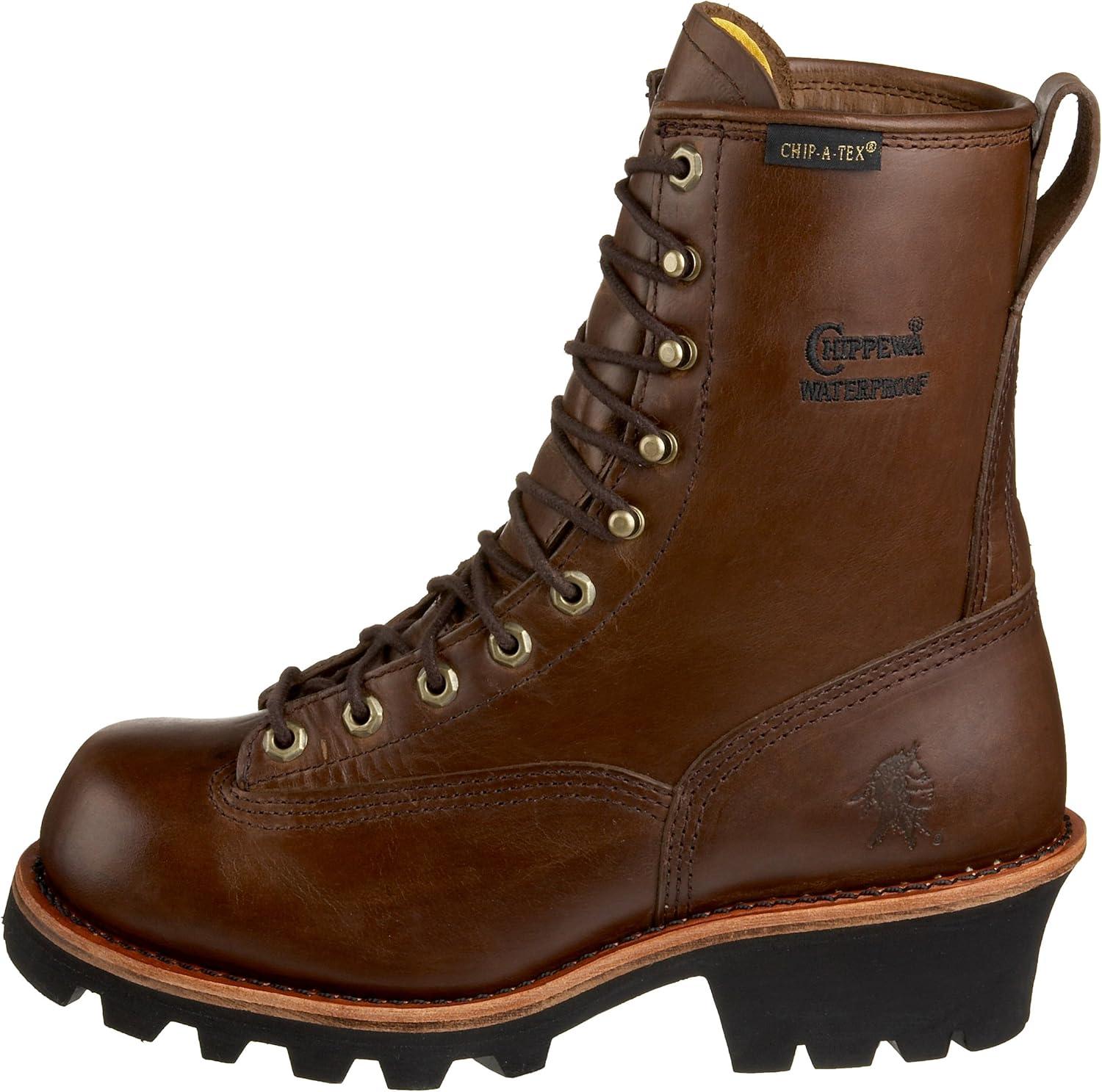 Chippewa Men's Paladin 8" Lace-to-Toe Logger Boots - Waterproof, Slip-Resistant Work Boots for Men