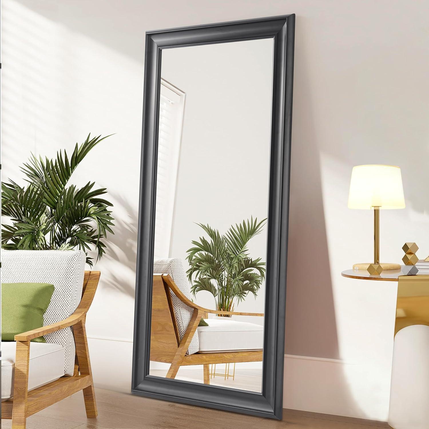 Full length Mirror, Wall Mirror, 65"LX31"W Full Body Mirror, Framed Floor Mirror with Faux Wood Frame, Large Mirror, Leaning Mirror, Standing Mirror for Living Room by Naomi Home - Black