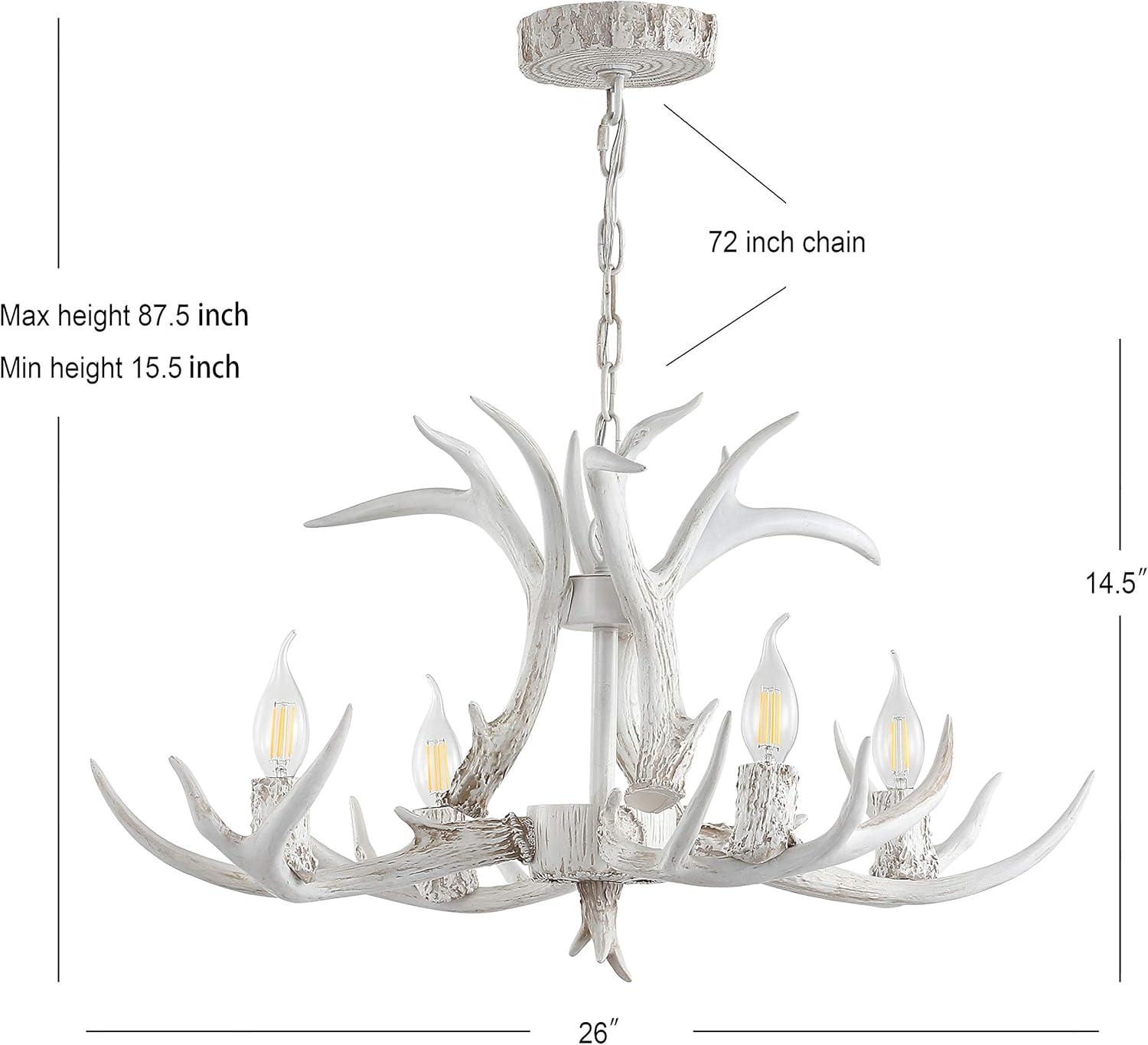 JONATHAN Y JYL6301B Eldora 26" Adjustable Resin Antler 4-Light LED Chandelier, Farmhouse, Glam, Transitional, Rustic, Cottage for living room, dinning room, bedroom, office Bulb Included, White