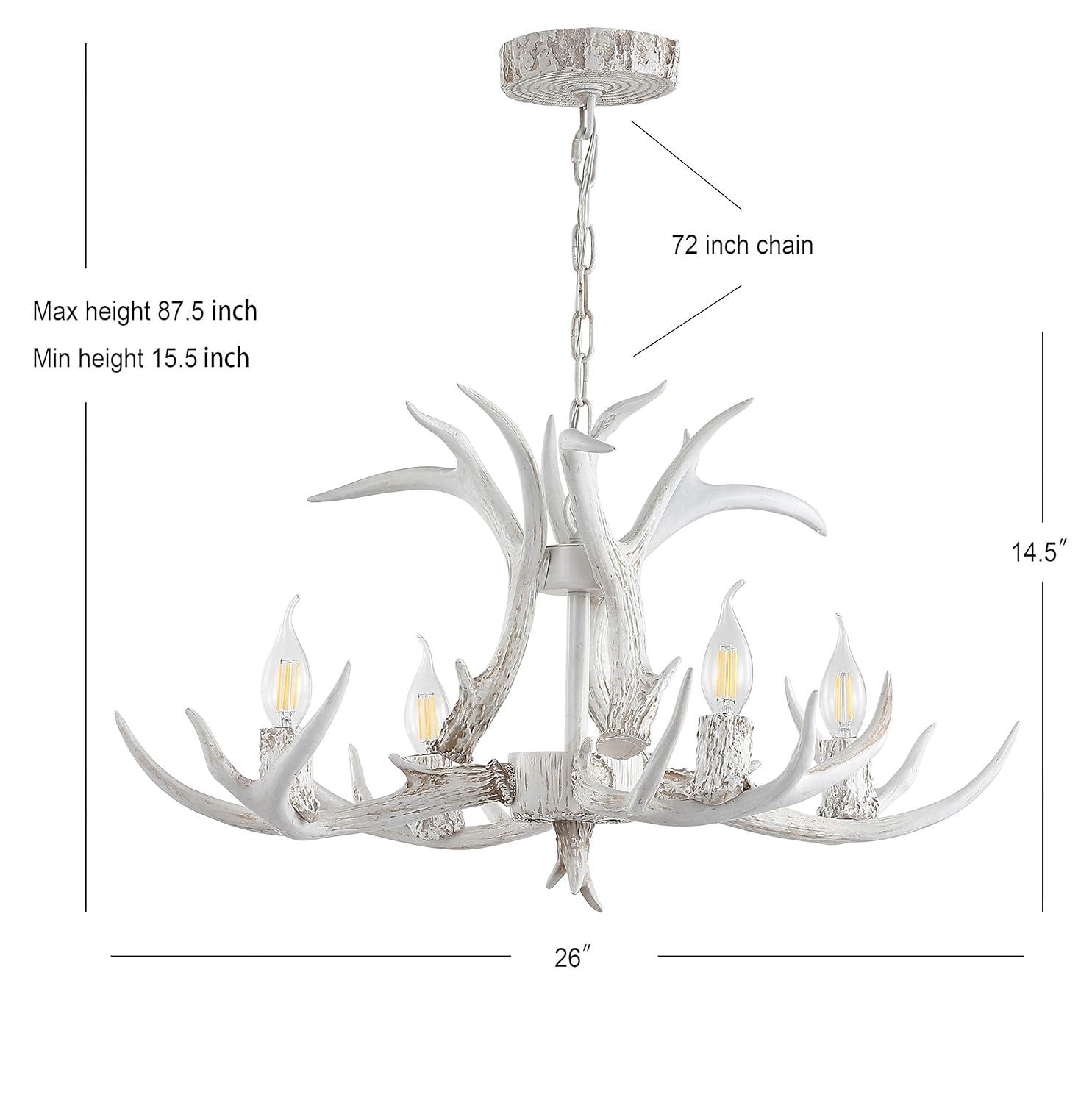 JONATHAN Y JYL6301B Eldora 26" Adjustable Resin Antler 4-Light LED Chandelier, Farmhouse, Glam, Transitional, Rustic, Cottage for living room, dinning room, bedroom, office Bulb Included, White