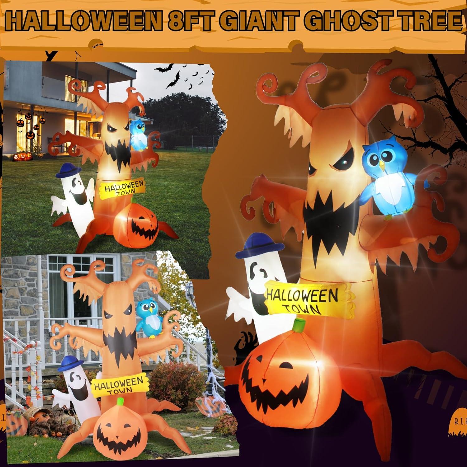 8FT Halloween Inflatable Dead Tree with Ghost and Pumpkin